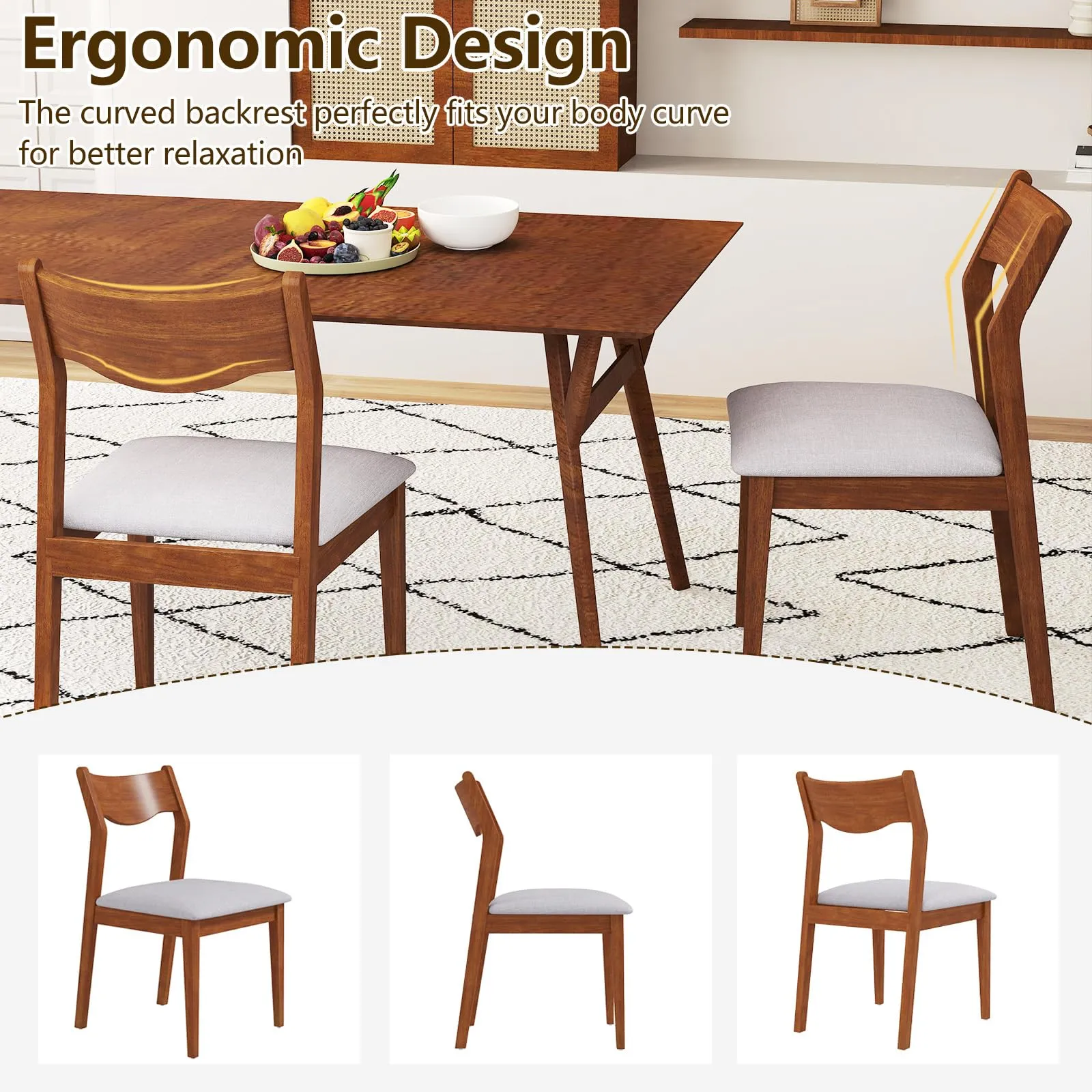 Giantex Wooden Dining Chairs Set of 2/4, Linen Fabric Upholstered Kitchen Chairs w/Rubber Wood Frame