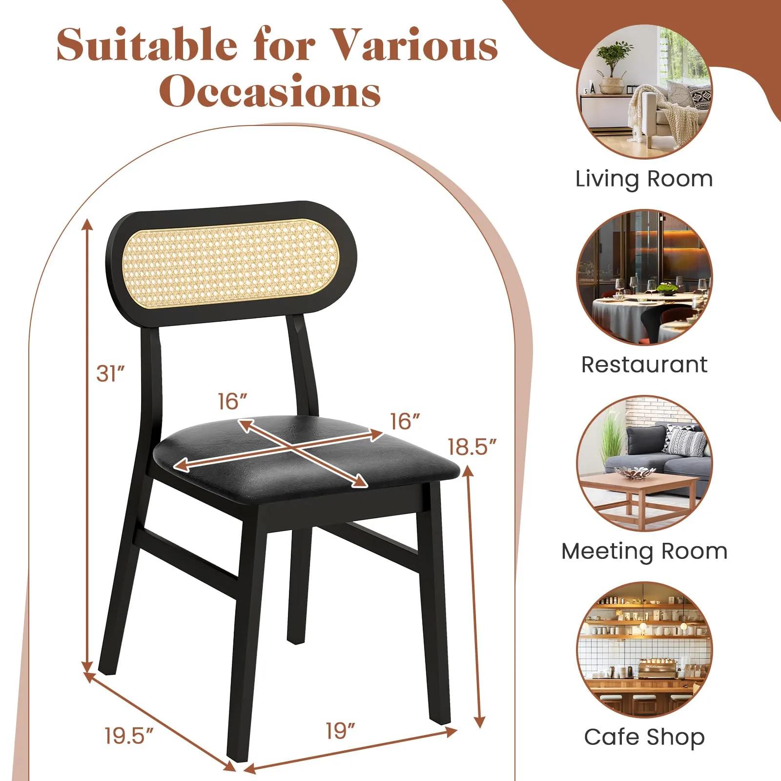 Giantex Wooden Dining Chairs Set of 2/4, PU Leather Upholstered Kitchen Chairs w/Breathable Mesh Cane Backrest
