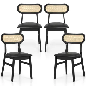 Giantex Wooden Dining Chairs Set of 2/4, PU Leather Upholstered Kitchen Chairs w/Breathable Mesh Cane Backrest set of dining chairs, wooden chairs