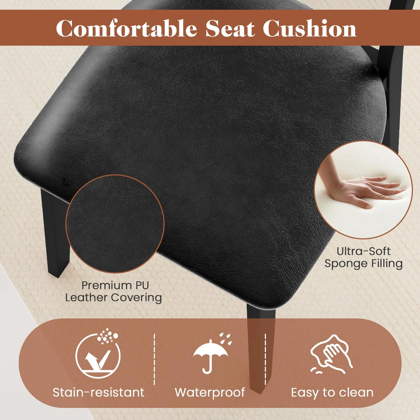 Giantex Wooden Dining Chairs Set of 2/4, PU Leather Upholstered Kitchen Chairs w/Breathable Mesh Cane Backrest