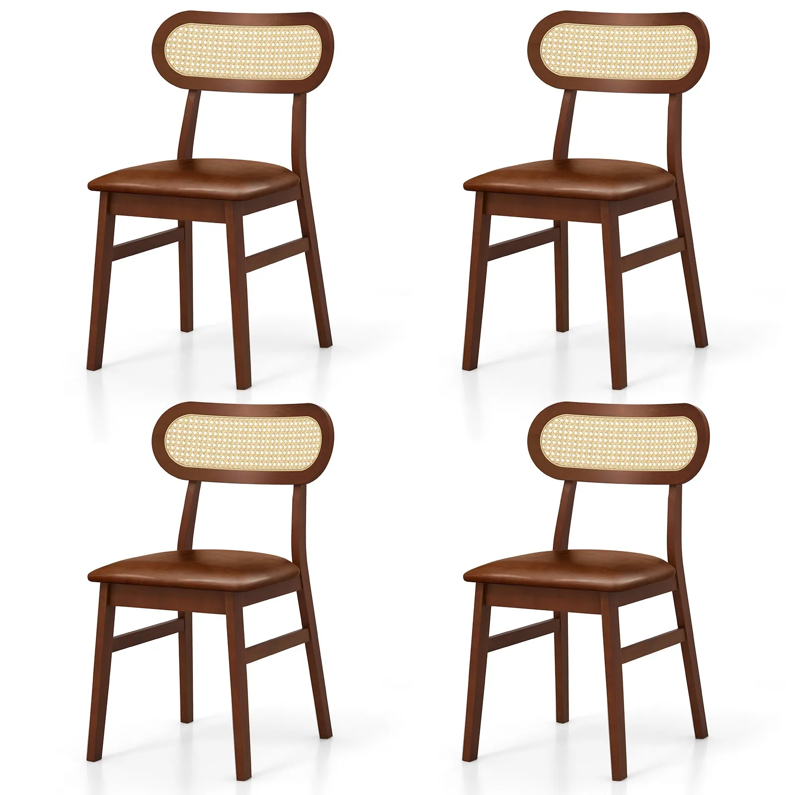 Giantex Wooden Dining Chairs Set of 2/4, PU Leather Upholstered Kitchen Chairs w/Breathable Mesh Cane Backrest