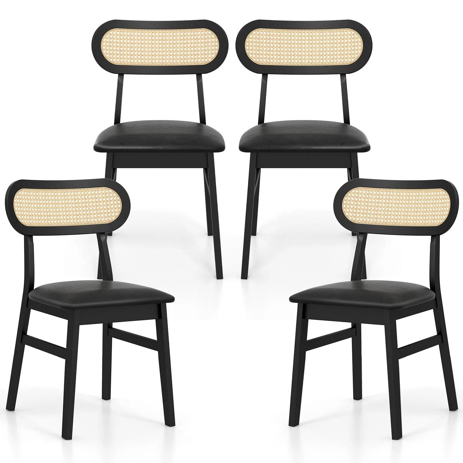 Giantex Wooden Dining Chairs Set of 2/4, PU Leather Upholstered Kitchen Chairs w/Breathable Mesh Cane Backrest set of dining chairs, wooden chairs
