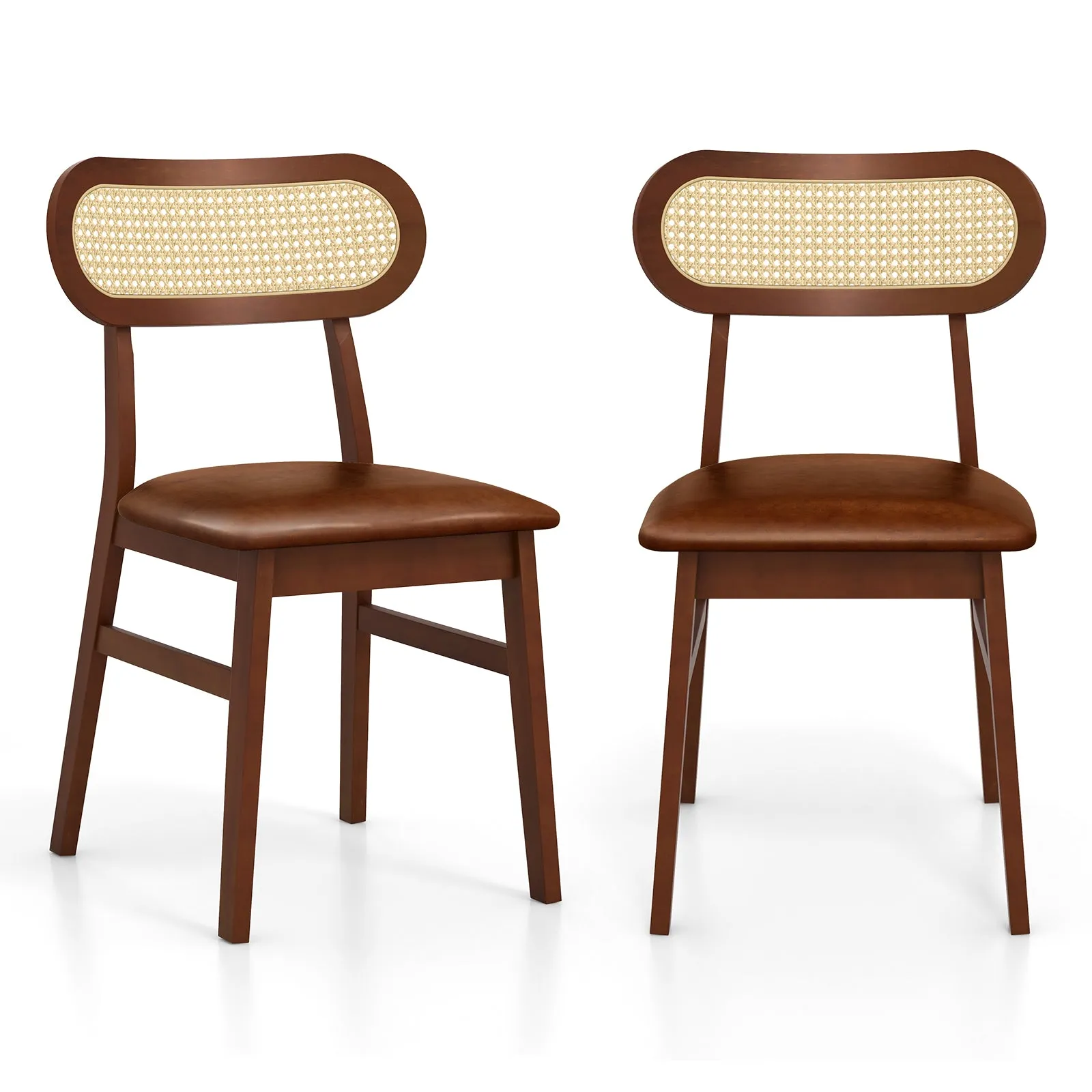 Giantex Wooden Dining Chairs Set of 2/4, PU Leather Upholstered Kitchen Chairs w/Breathable Mesh Cane Backrest