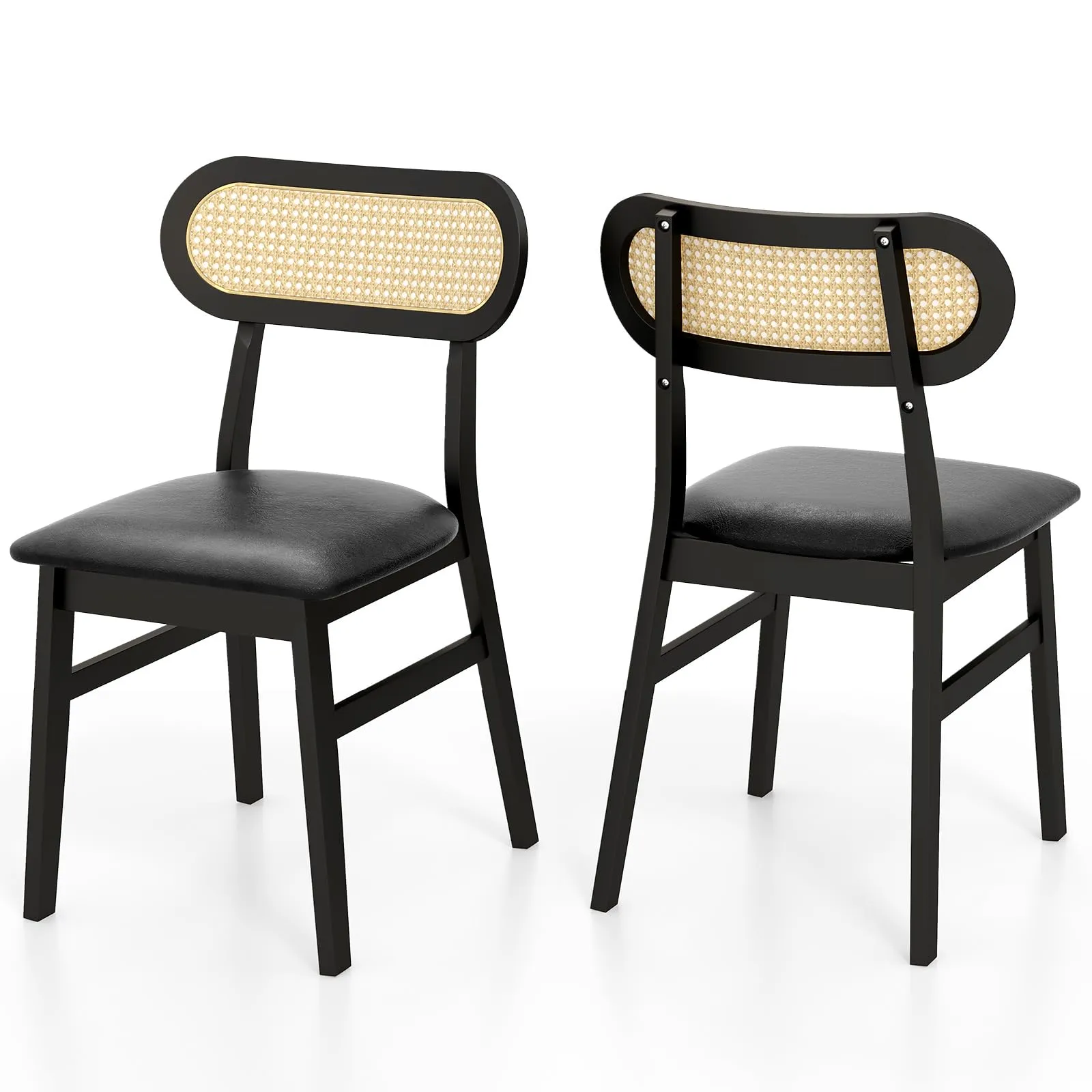 Giantex Wooden Dining Chairs Set of 2/4, PU Leather Upholstered Kitchen Chairs w/Breathable Mesh Cane Backrest
