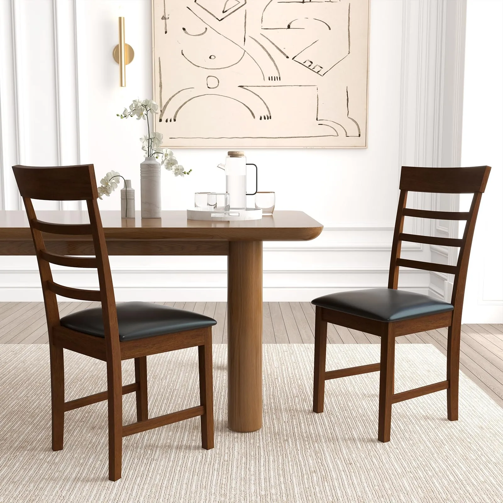 Giantex Wooden Dining Chairs Set of 2/4, PU Leather Upholstered Kitchen Chairs w/Rubber Wood Frame