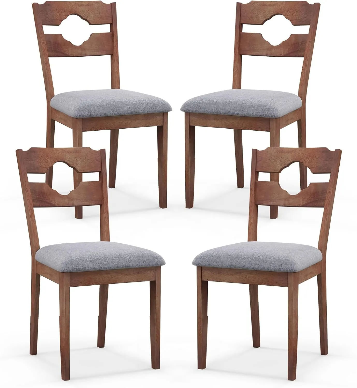 Giantex Wooden Dining Chairs Set of 2/4, Rubber Wood Dinner Chair w/Hollowed Backrest & Padded Seat