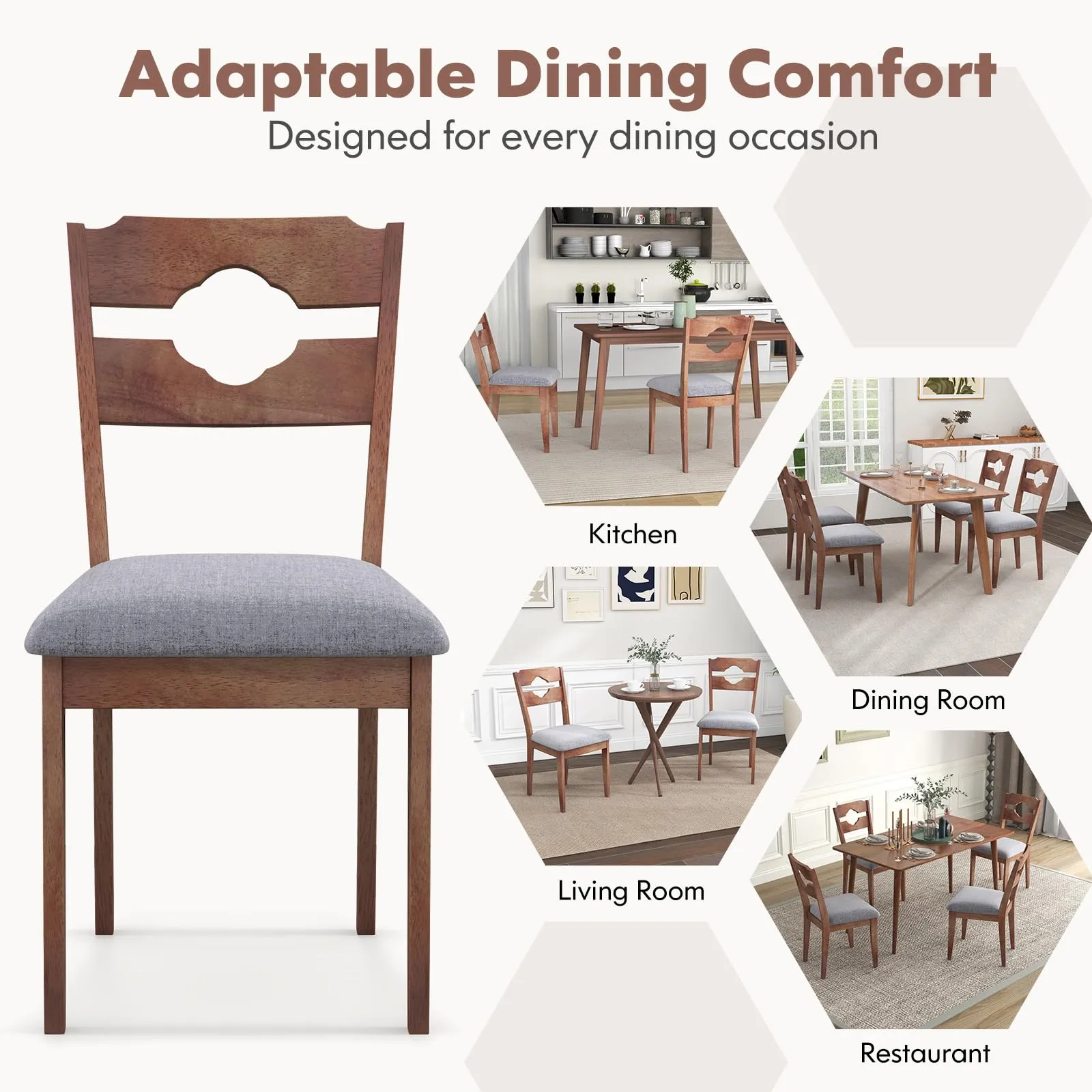 Giantex Wooden Dining Chairs Set of 2/4, Rubber Wood Dinner Chair w/Hollowed Backrest & Padded Seat