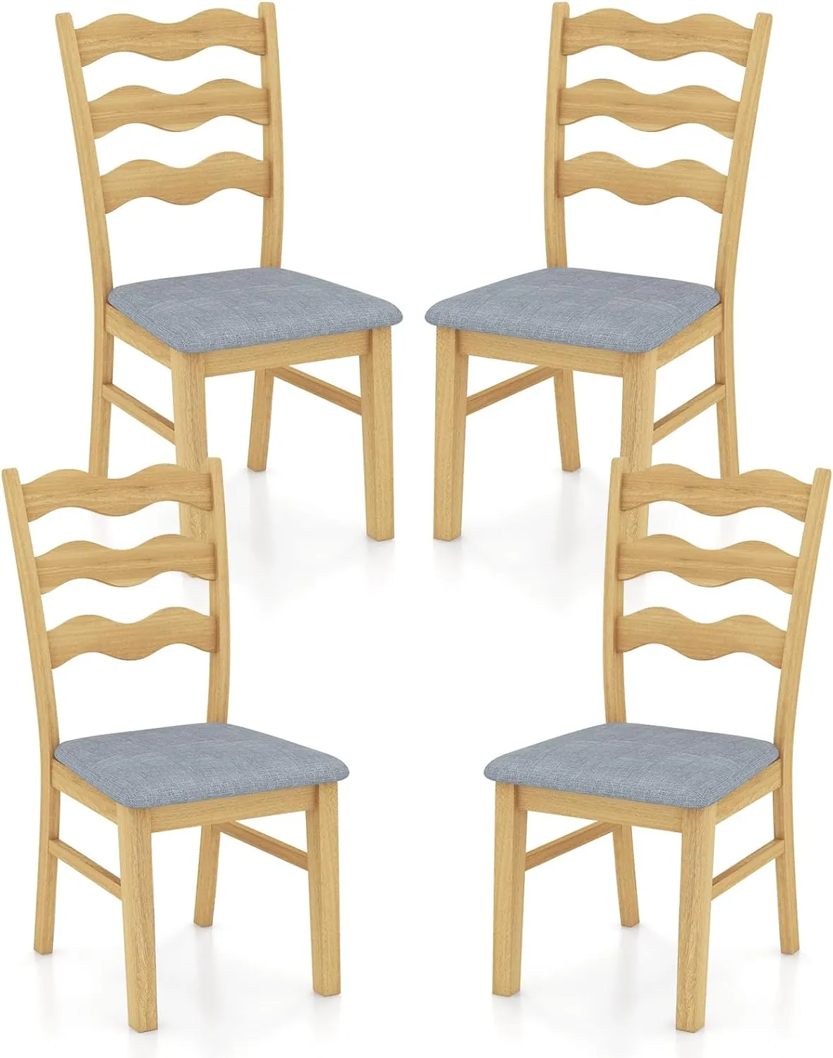 Giantex Wooden Dining Chairs Set of 2/4, Rubber Wood Kitchen Chair with Padded Seat & Hollowed Backrest