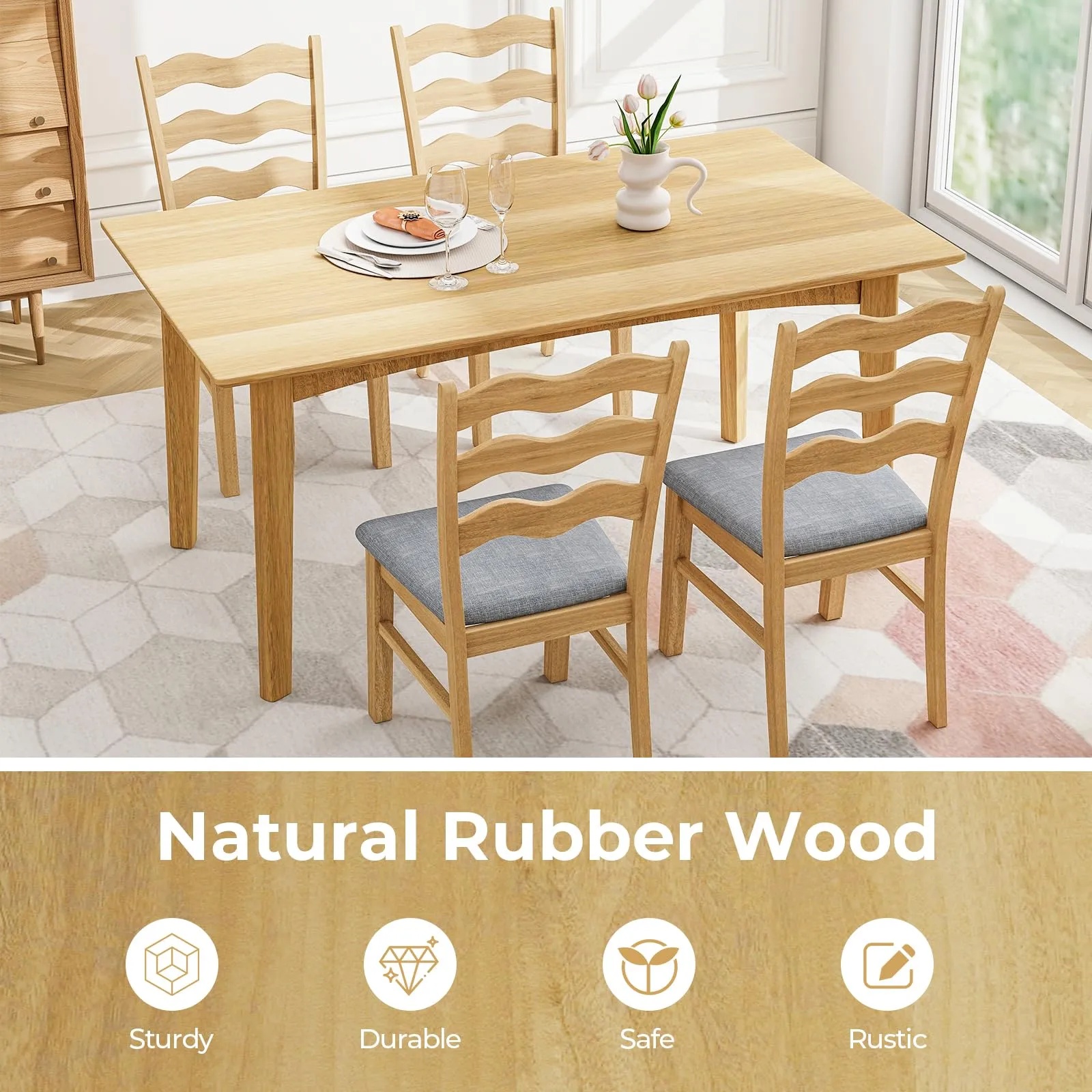 Giantex Wooden Dining Chairs Set of 2/4, Rubber Wood Kitchen Chair with Padded Seat & Hollowed Backrest