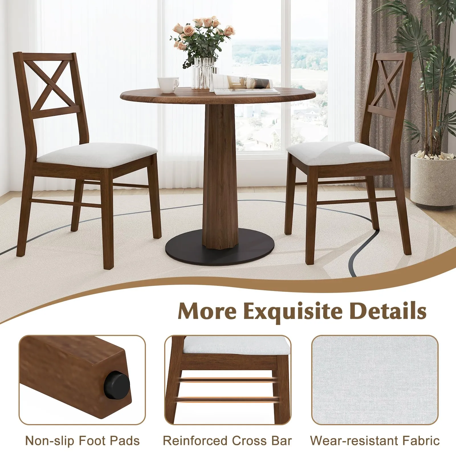Giantex Wooden Dining Chairs Set of 2/4, Upholstered Kitchen Chairs w/Cross Back & Padded Seat