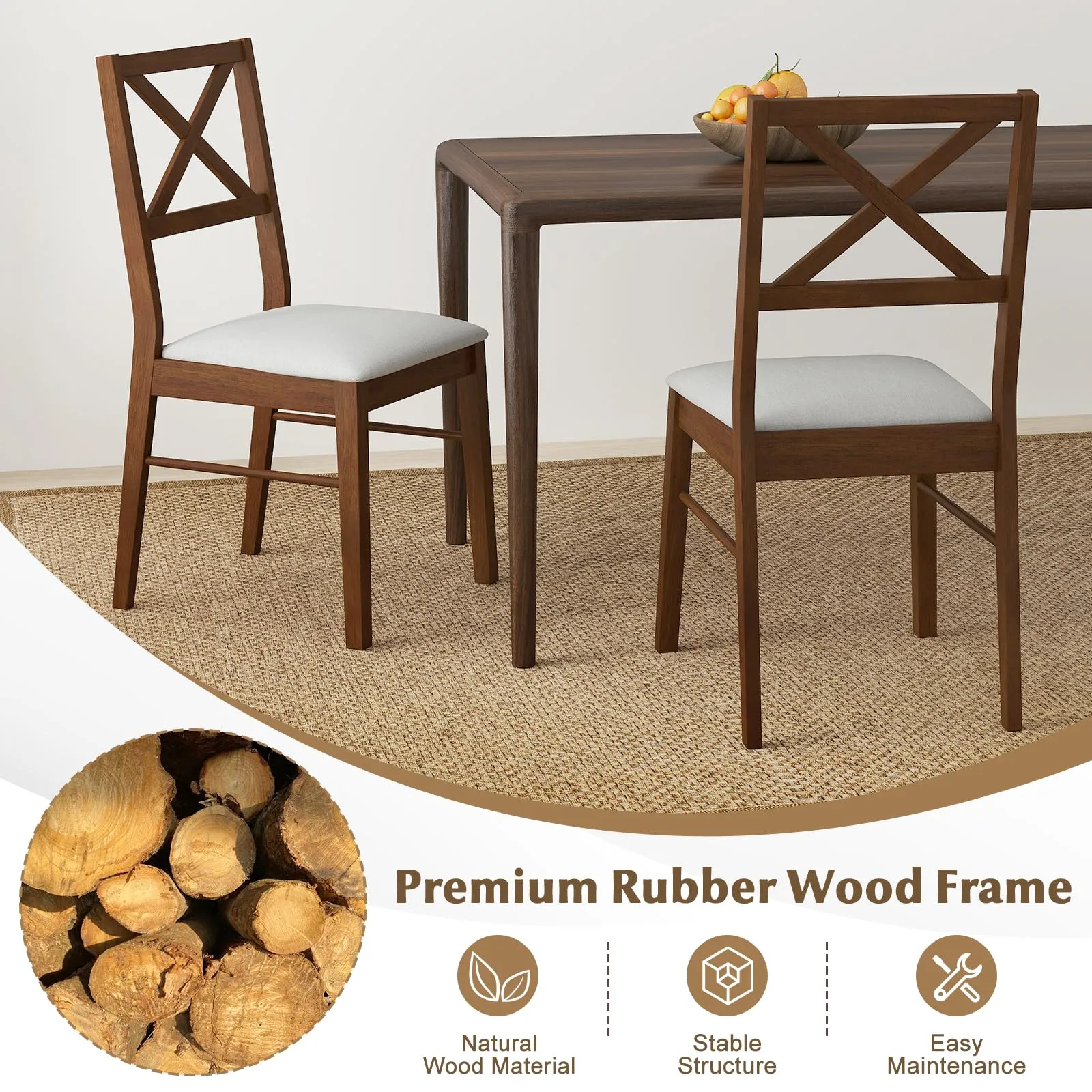 Giantex Wooden Dining Chairs Set of 2/4, Upholstered Kitchen Chairs w/Cross Back & Padded Seat