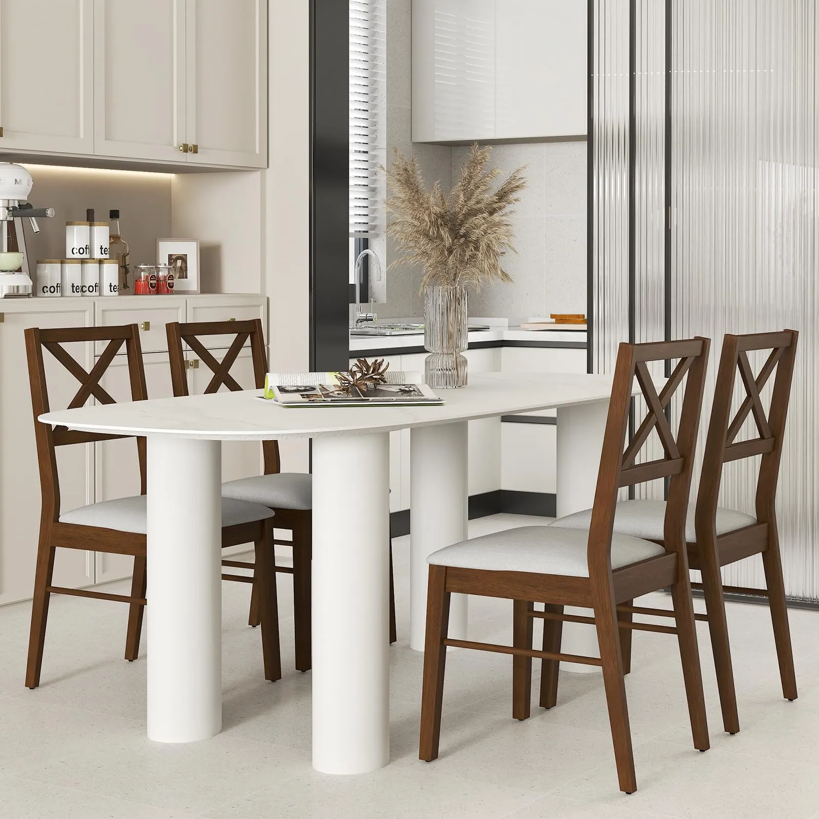 Giantex Wooden Dining Chairs Set of 2/4, Upholstered Kitchen Chairs w/Cross Back & Padded Seat