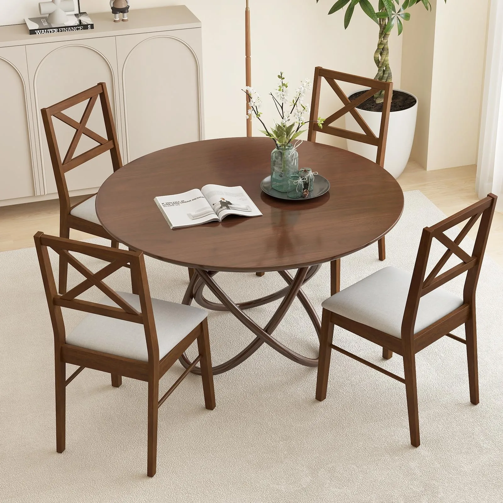 Giantex Wooden Dining Chairs Set of 2/4, Upholstered Kitchen Chairs w/Cross Back & Padded Seat