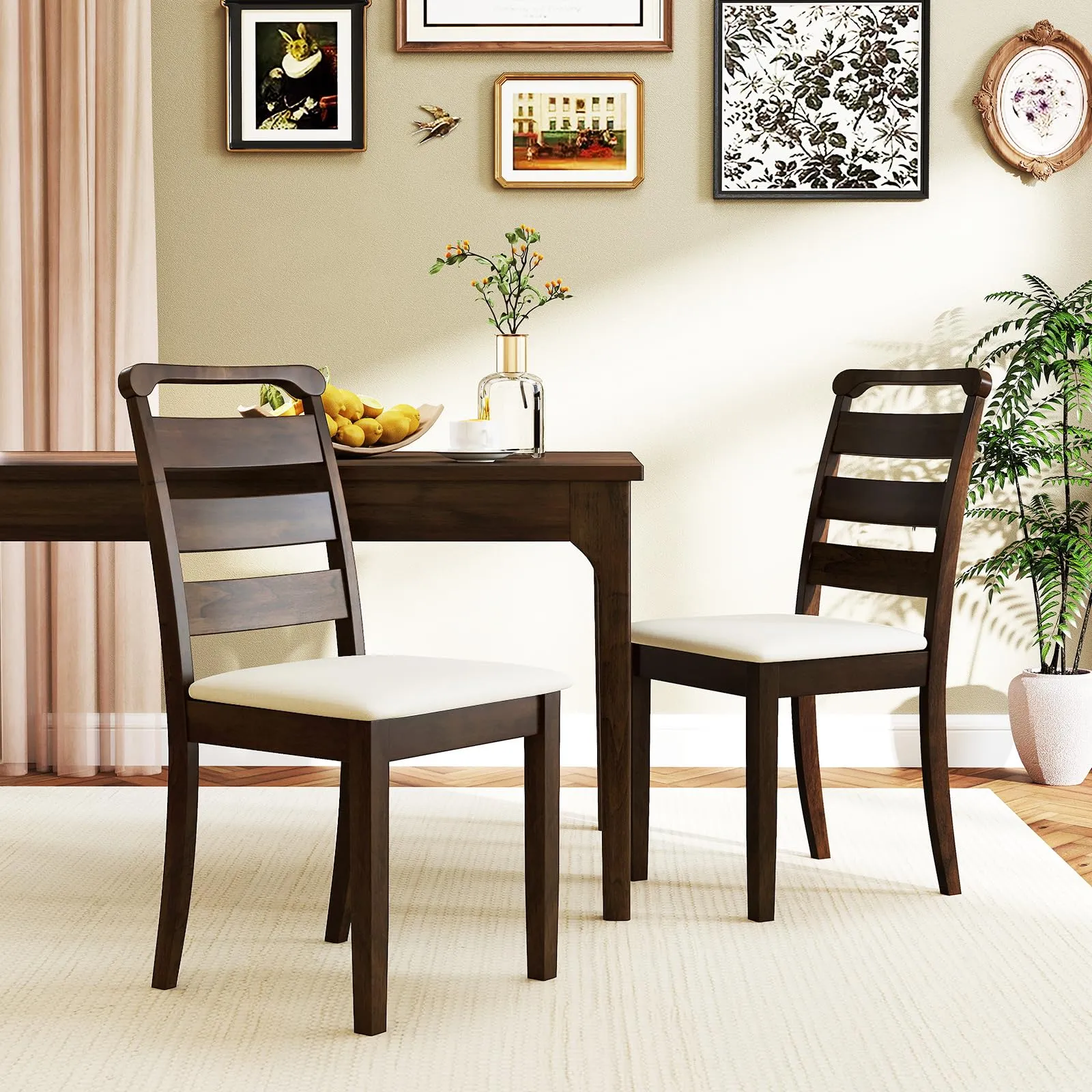 Giantex Wooden Dining Chairs Set of 2/4, Upholstered Kitchen Chairs w/Rubber Wood Frame, Padded Seat