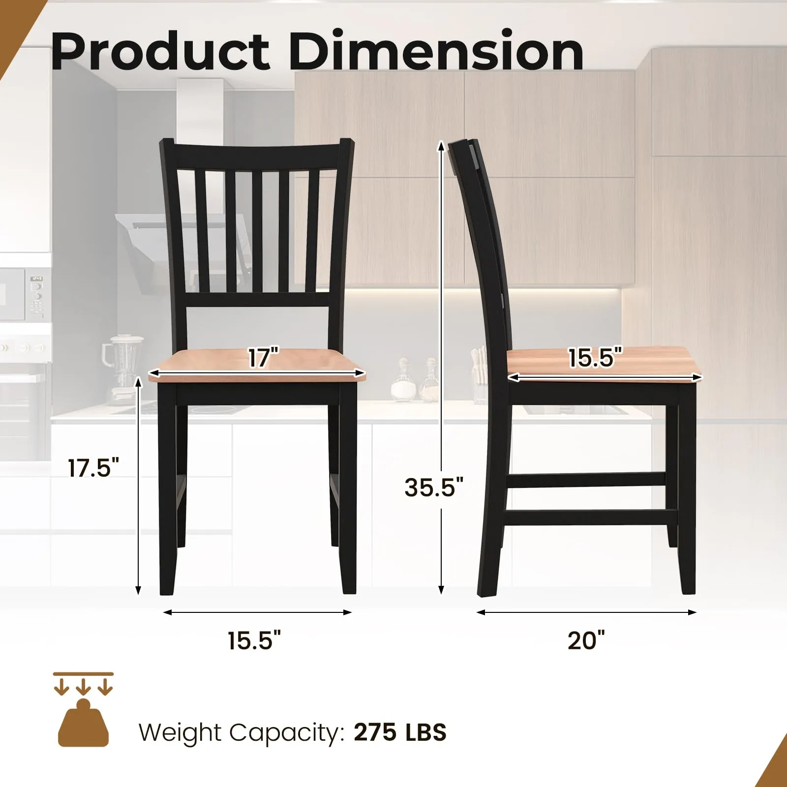 Giantex Wooden Dining Chairs Set of 4, Farmhouse Kitchen Chair with Rubber Wood Legs