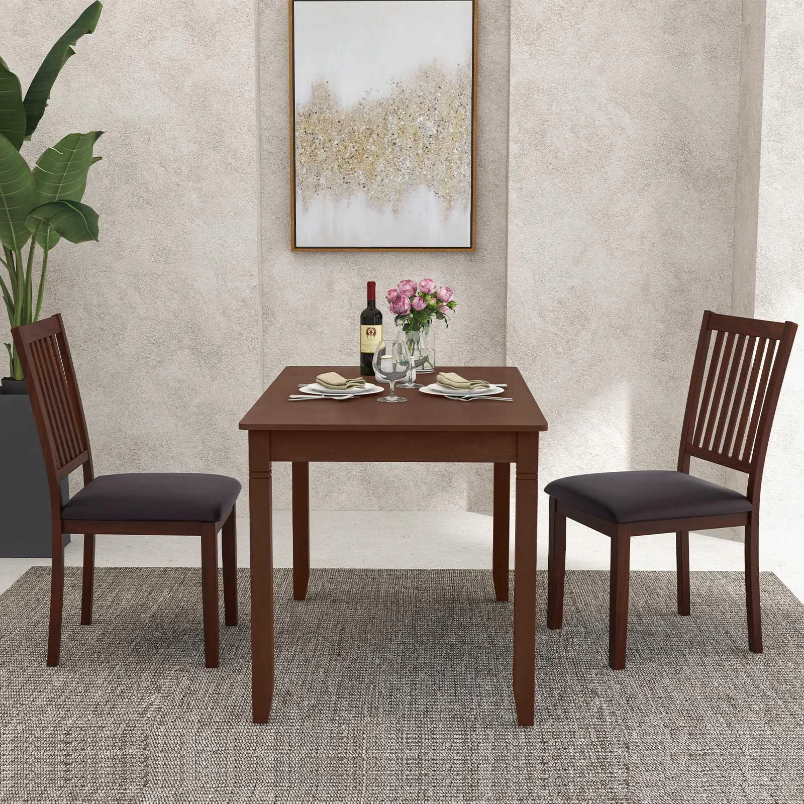 Giantex Wooden Dining Chairs Set, Upholstered Kitchen Chairs w/Slat Back, Wear-Resistant PVC Leather