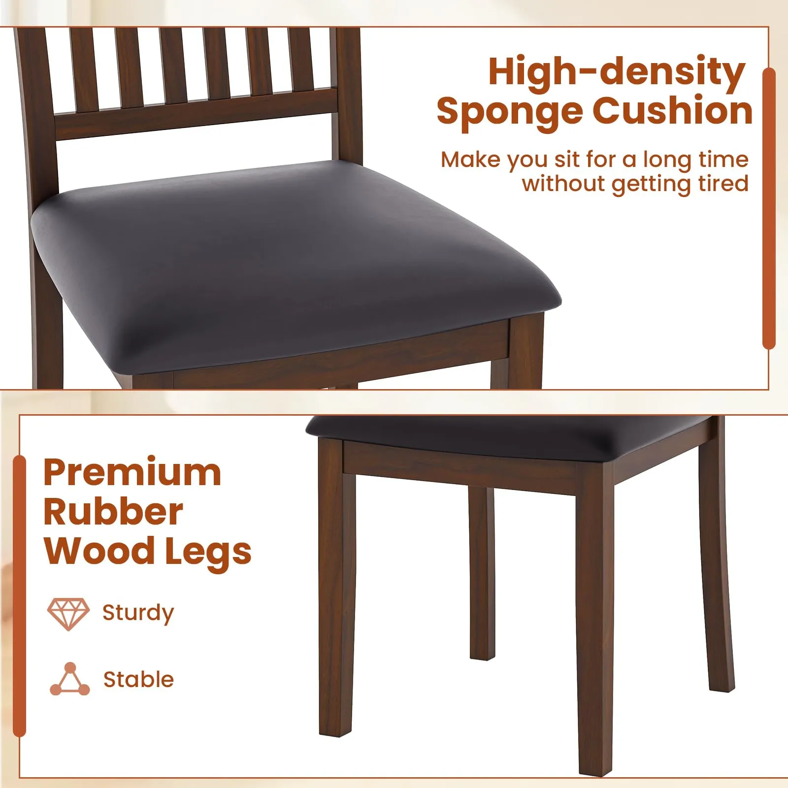 Giantex Wooden Dining Chairs Set, Upholstered Kitchen Chairs w/Slat Back, Wear-Resistant PVC Leather