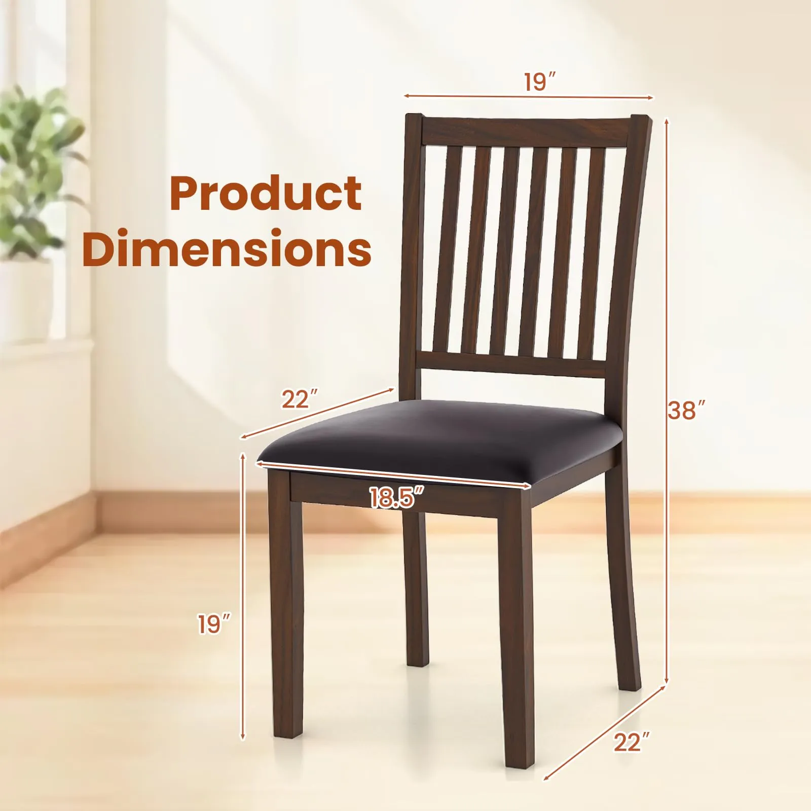 Giantex Wooden Dining Chairs Set, Upholstered Kitchen Chairs w/Slat Back, Wear-Resistant PVC Leather