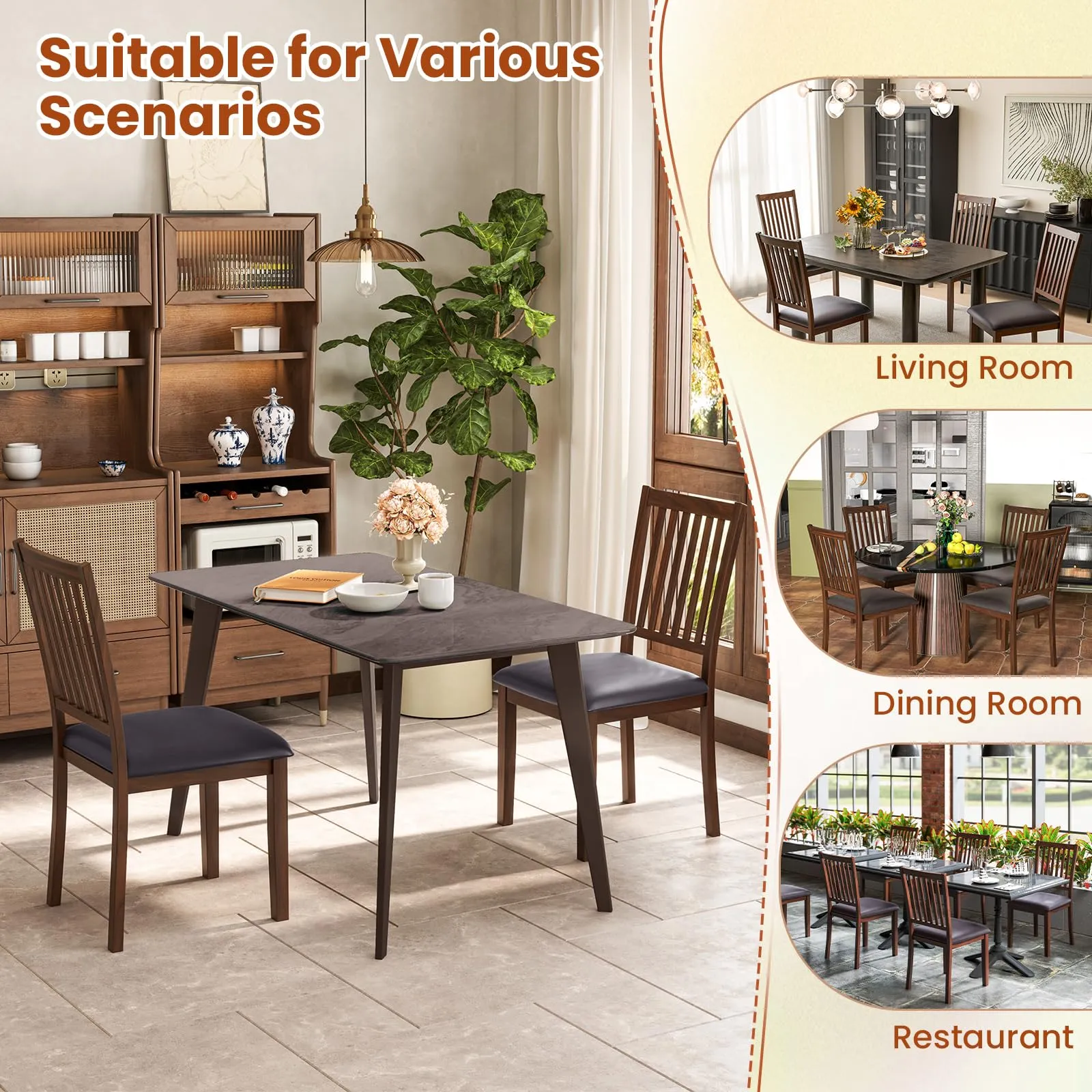 Giantex Wooden Dining Chairs Set, Upholstered Kitchen Chairs w/Slat Back, Wear-Resistant PVC Leather