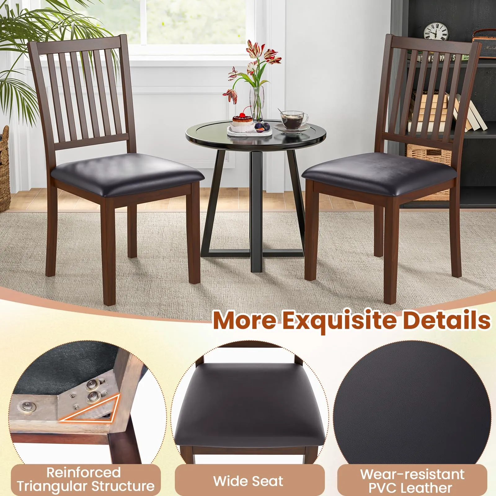 Giantex Wooden Dining Chairs Set, Upholstered Kitchen Chairs w/Slat Back, Wear-Resistant PVC Leather