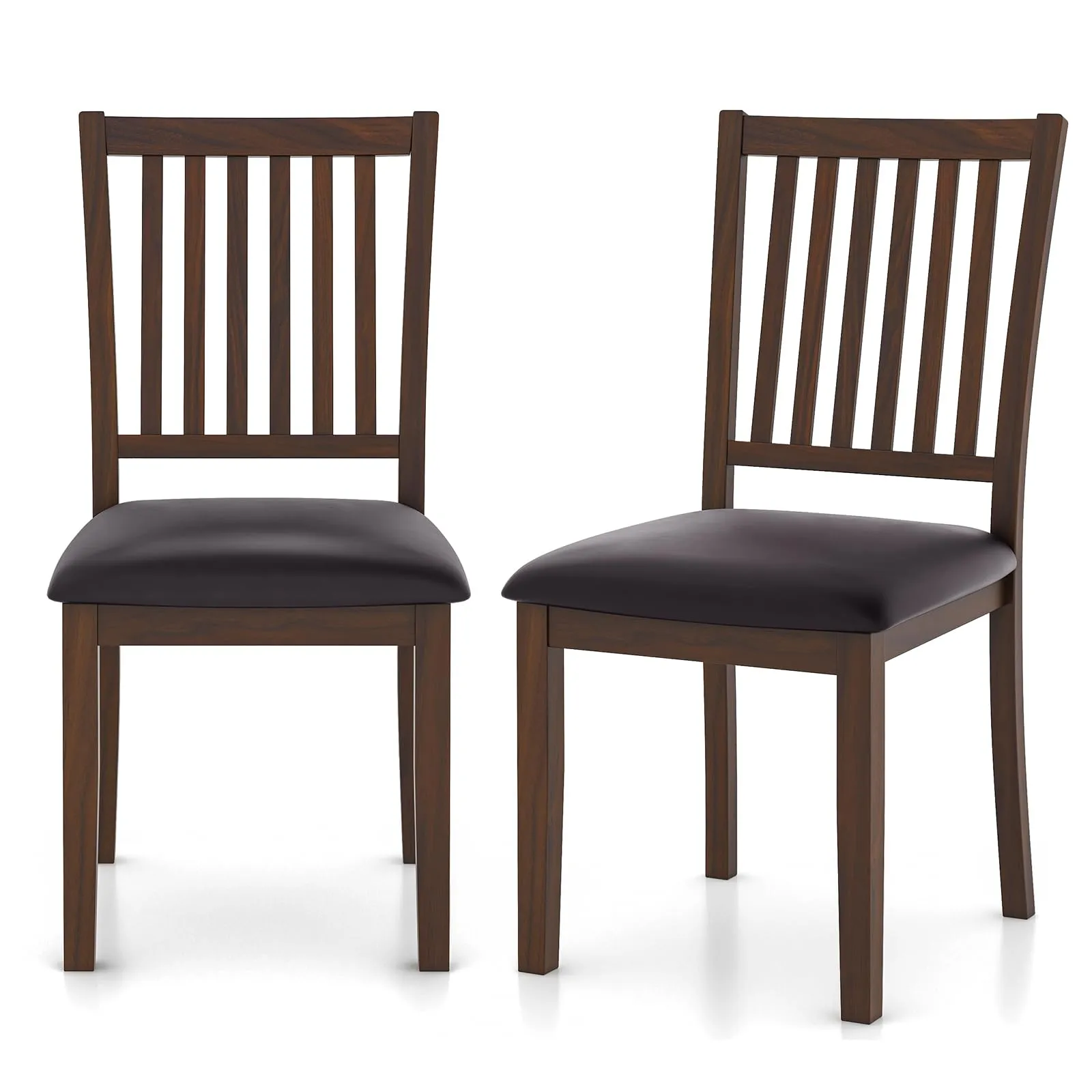 Giantex Wooden Dining Chairs Set, Upholstered Kitchen Chairs w/Slat Back, Wear-Resistant PVC Leather