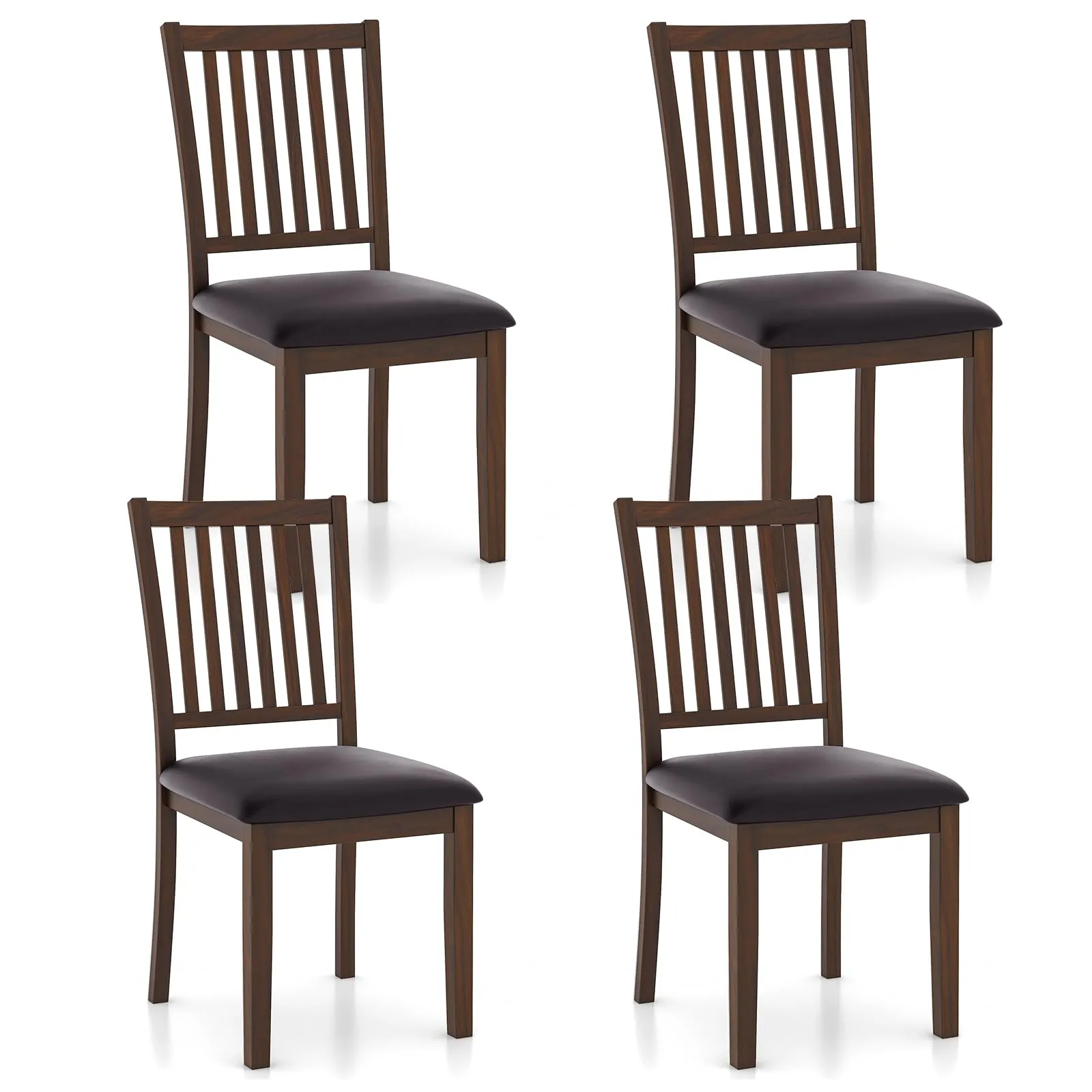 Giantex Wooden Dining Chairs Set, Upholstered Kitchen Chairs w/Slat Back, Wear-Resistant PVC Leather set of dining chairs, wooden chairs