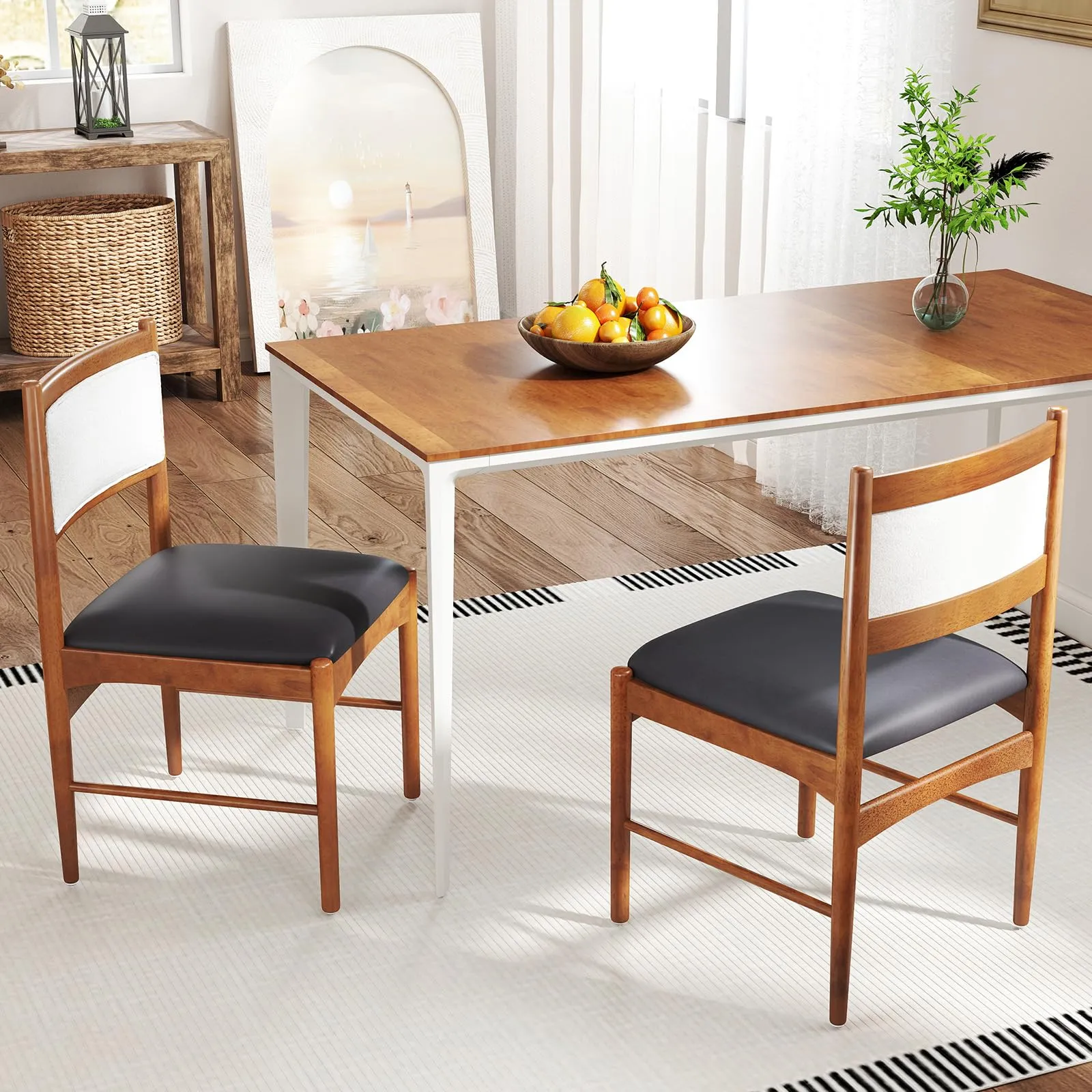 Giantex Wooden Dining Chairs, Upholstered Kitchen Chairs w/Rubber Wood Frame & Faux Leather Padded Seat