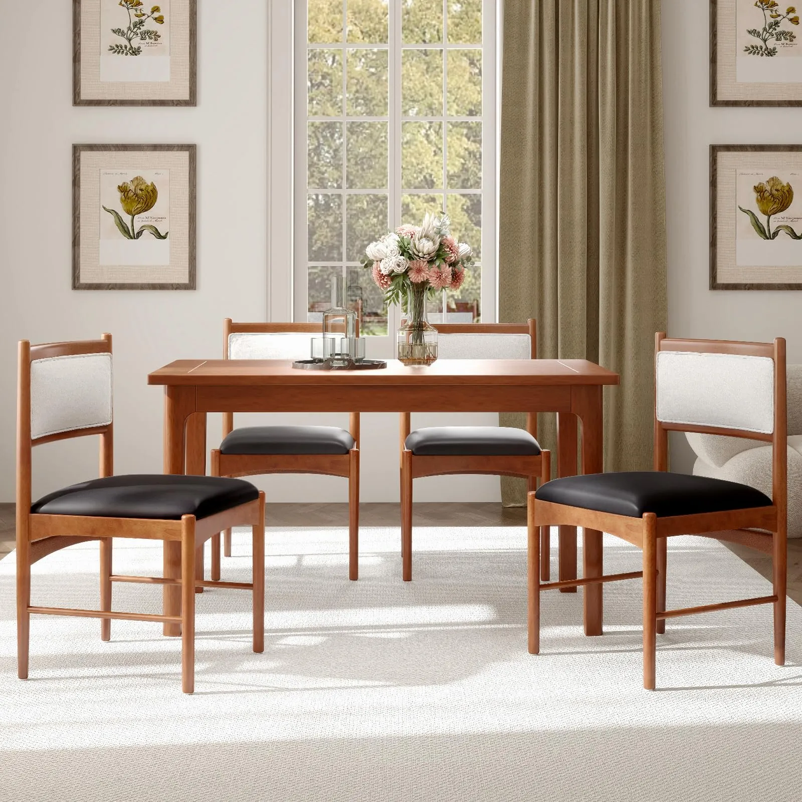 Giantex Wooden Dining Chairs, Upholstered Kitchen Chairs w/Rubber Wood Frame & Faux Leather Padded Seat