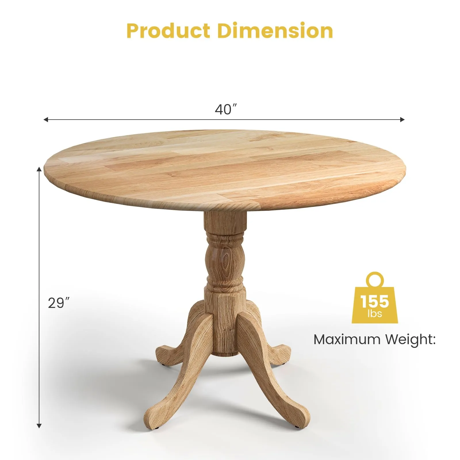 Giantex Wooden Dining Table, Dining Table with 40" D Round Tabletop & Curved Trestle Legs