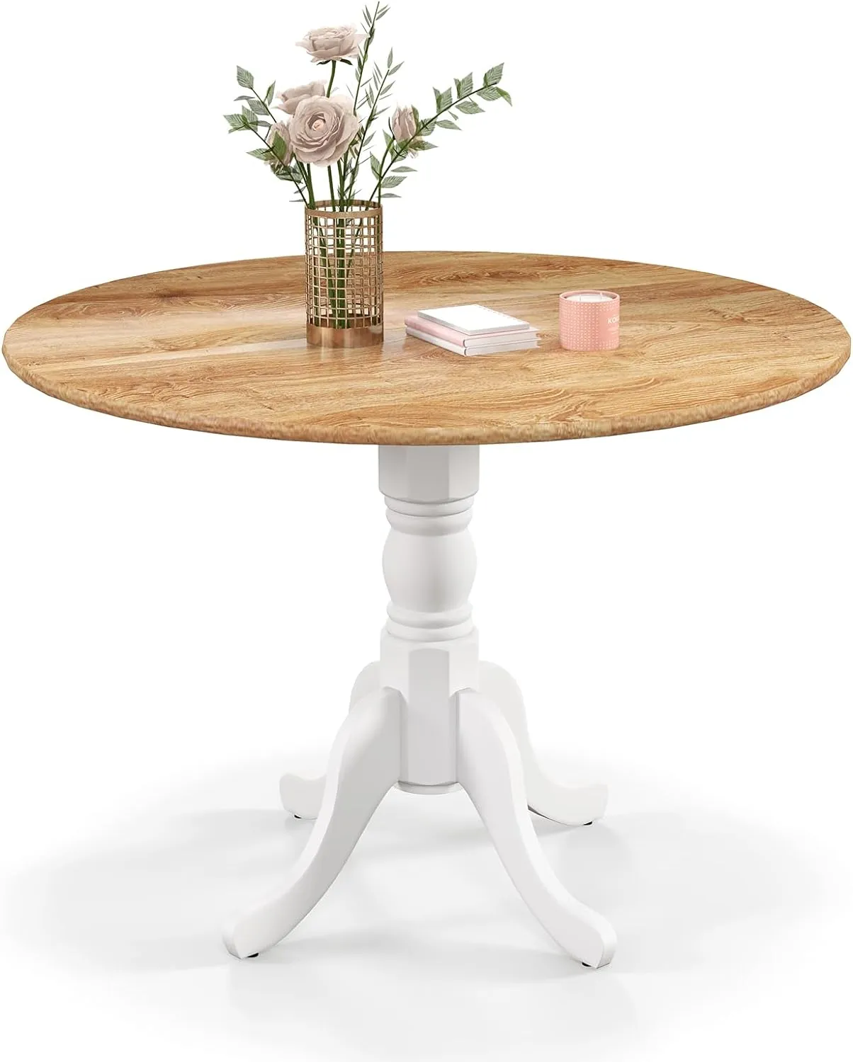 Giantex Wooden Dining Table, Dining Table with 40" D Round Tabletop & Curved Trestle Legs