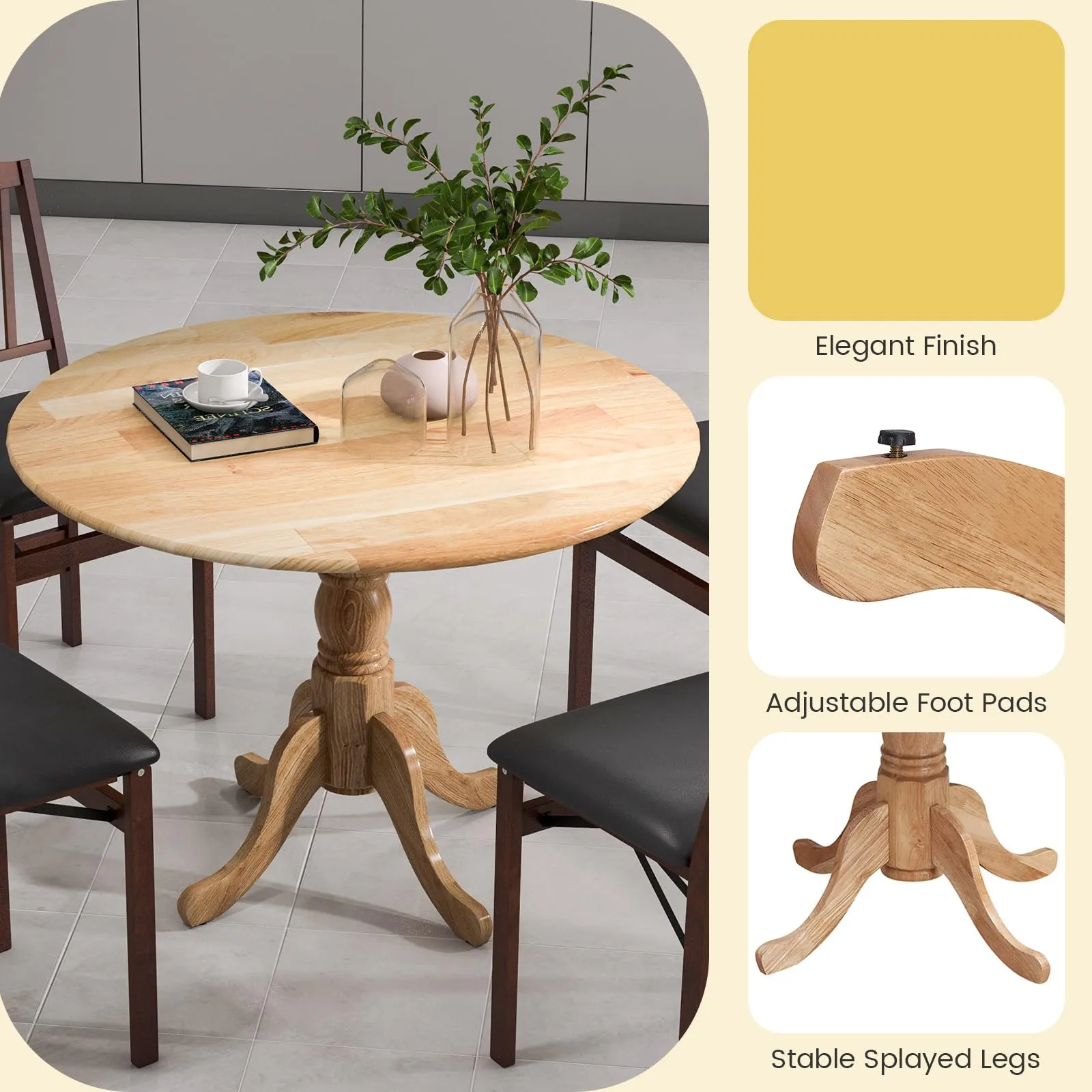 Giantex Wooden Dining Table, Dining Table with 40" D Round Tabletop & Curved Trestle Legs