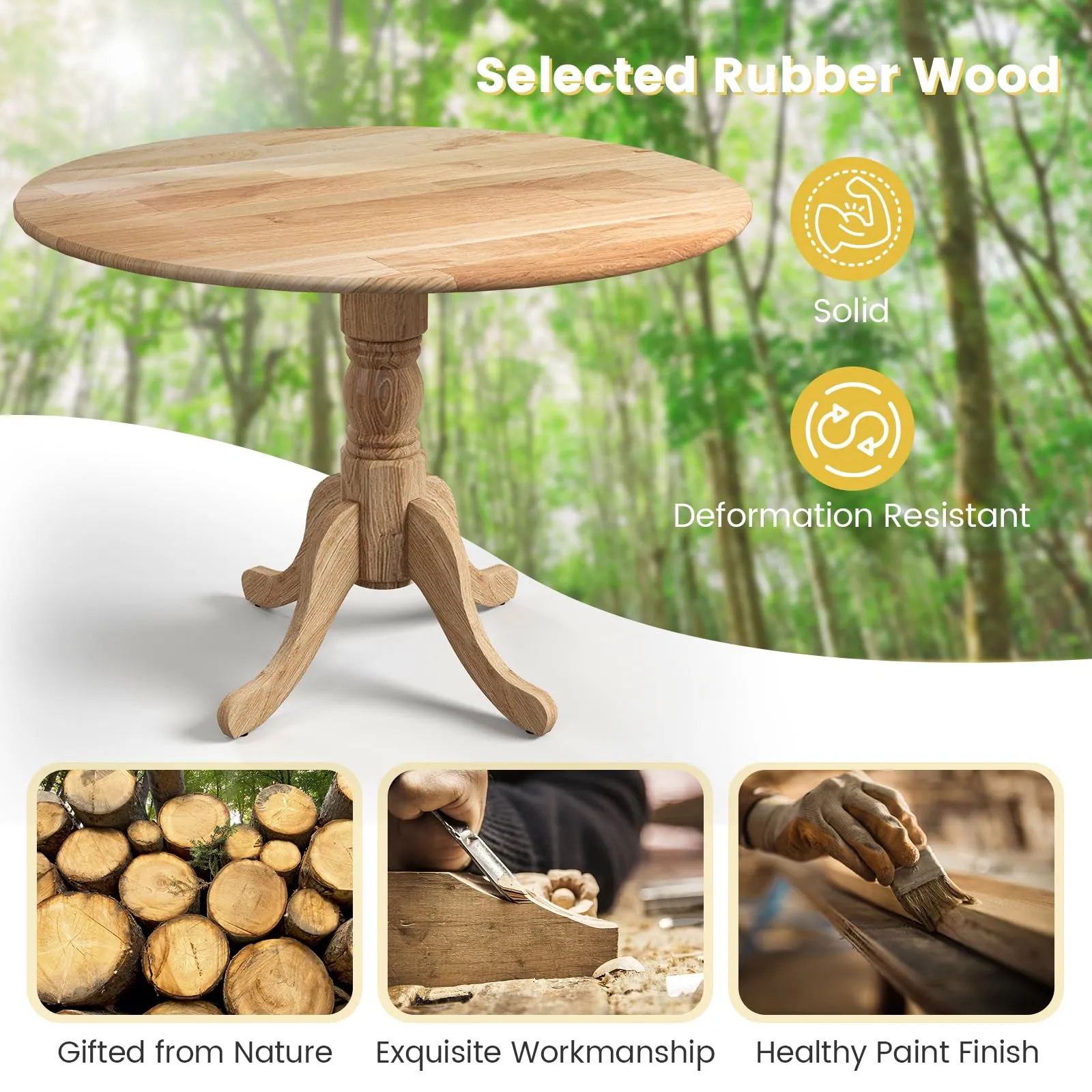 Giantex Wooden Dining Table, Dining Table with 40" D Round Tabletop & Curved Trestle Legs