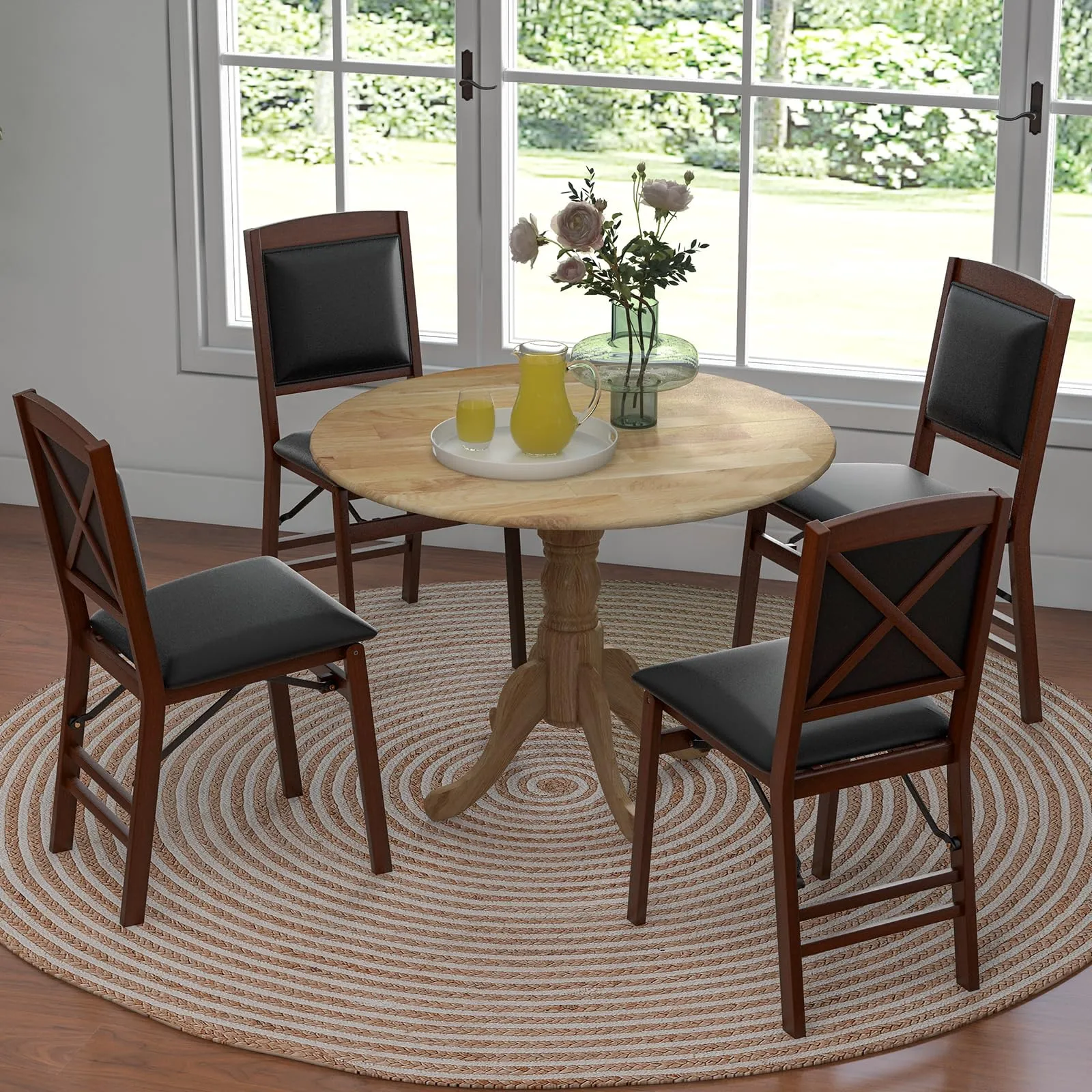Giantex Wooden Dining Table, Dining Table with 40" D Round Tabletop & Curved Trestle Legs