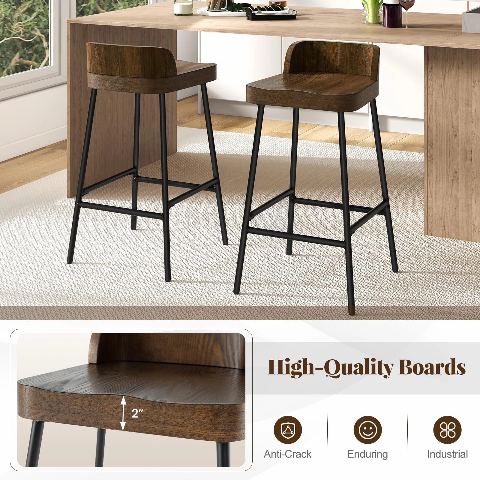 Giantex 24.5'' Bar Stool, Counter Height Bar Stools with Low Back & Footrest