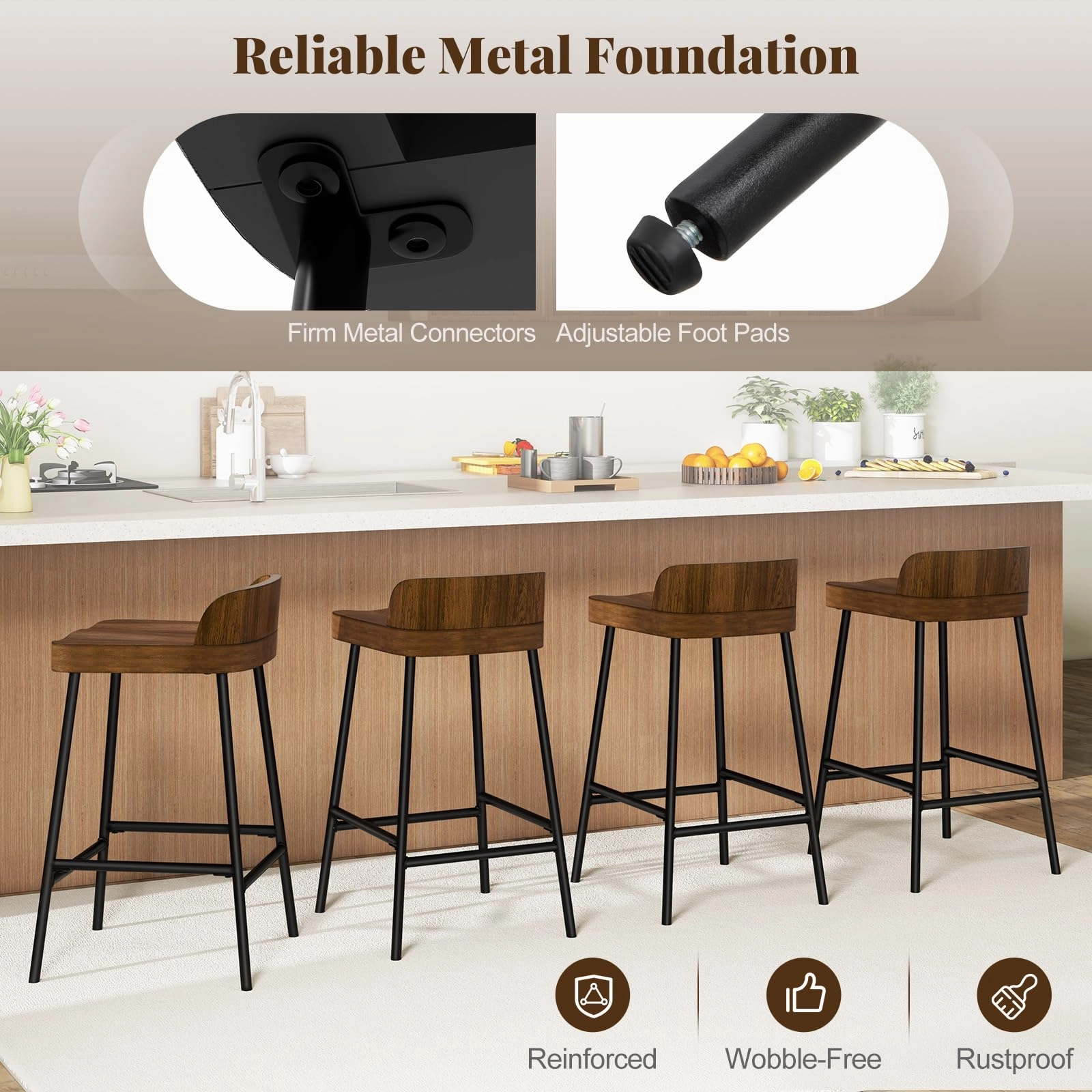 Giantex 24.5'' Bar Stool, Counter Height Bar Stools with Low Back & Footrest
