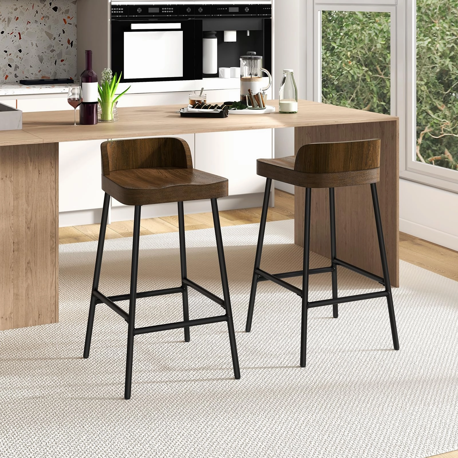 Giantex 24.5'' Bar Stool, Counter Height Bar Stools with Low Back & Footrest