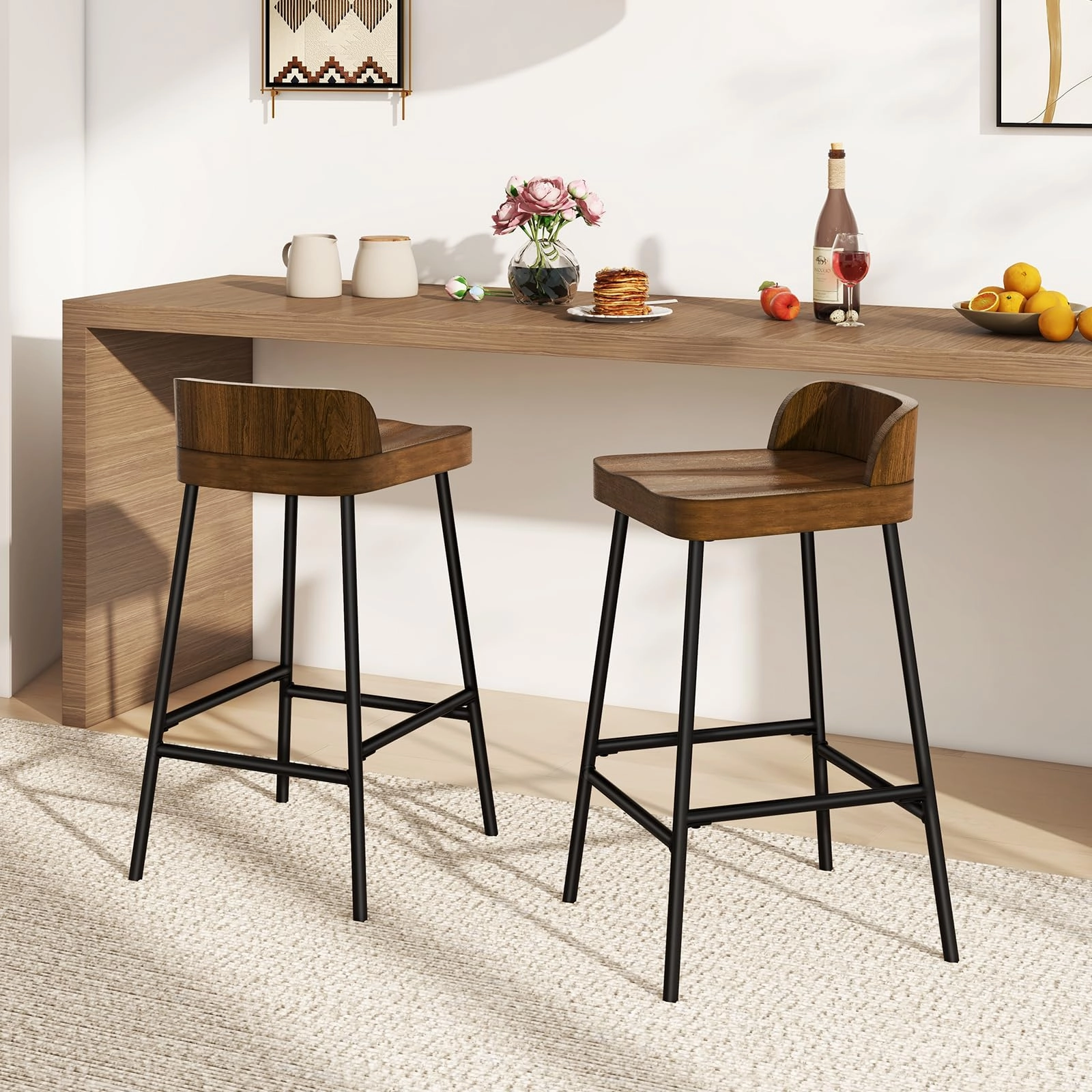 Giantex 24.5'' Bar Stool, Counter Height Bar Stools with Low Back & Footrest