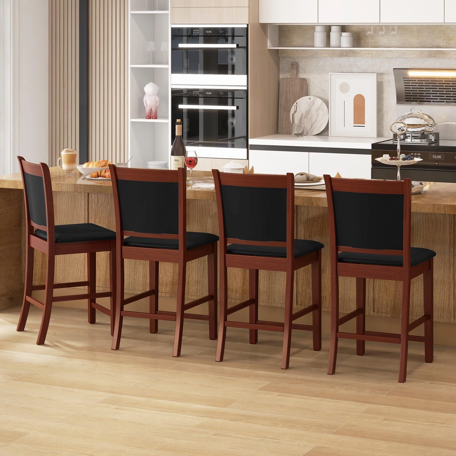Giantex 24.5" Bar Stools Set of 2, Upholstered Counter Height Bar Stools w/Faux Leather Cushion & Footrest