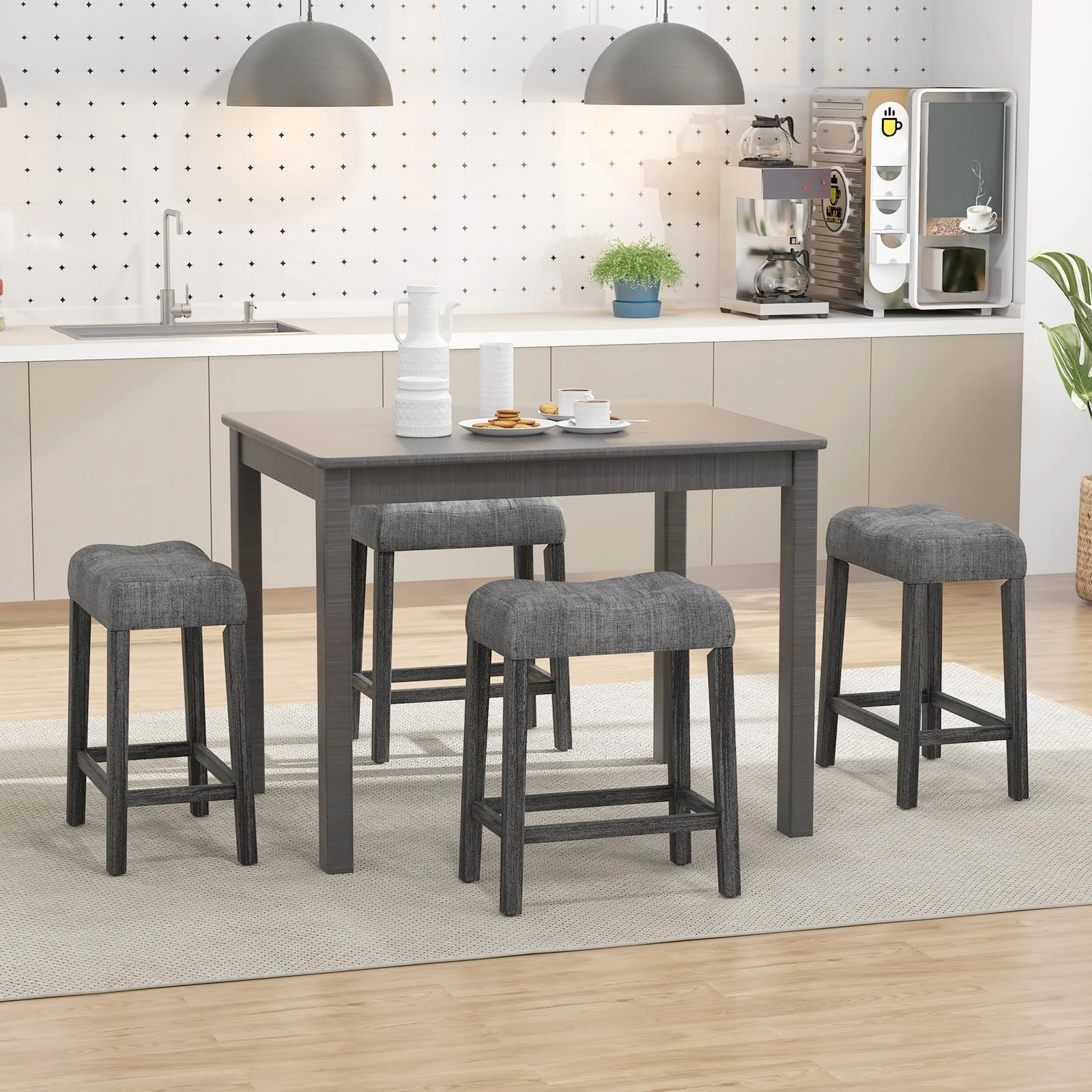Giantex 24" Bar Stools, Backless Counter Height Saddle Bar Stools w/Padded Seat, Solid Rubber Wood Legs