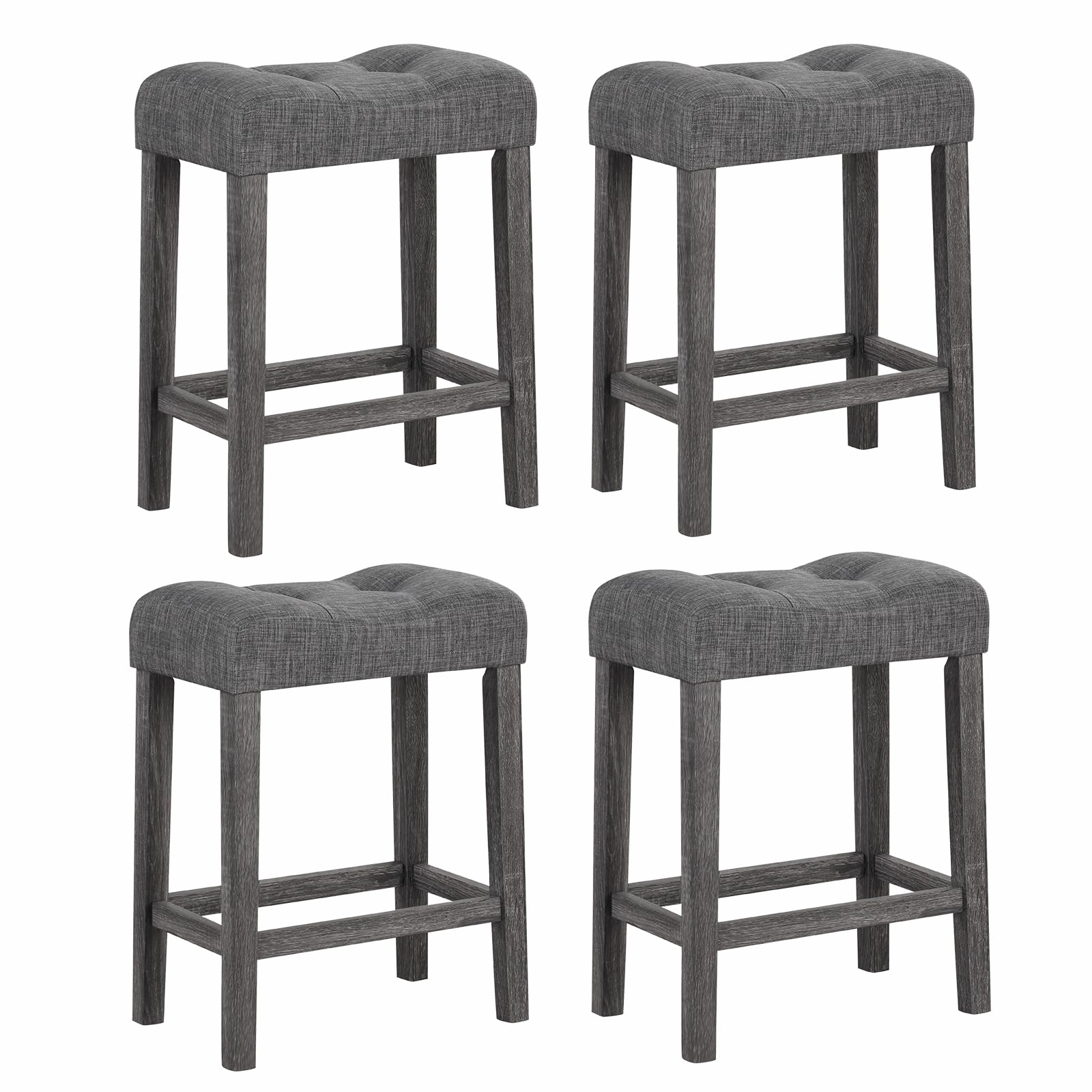 Giantex 24" Bar Stools, Backless Counter Height Saddle Bar Stools w/Padded Seat, Solid Rubber Wood Legs kitchen barstool, adjustable bar stool
