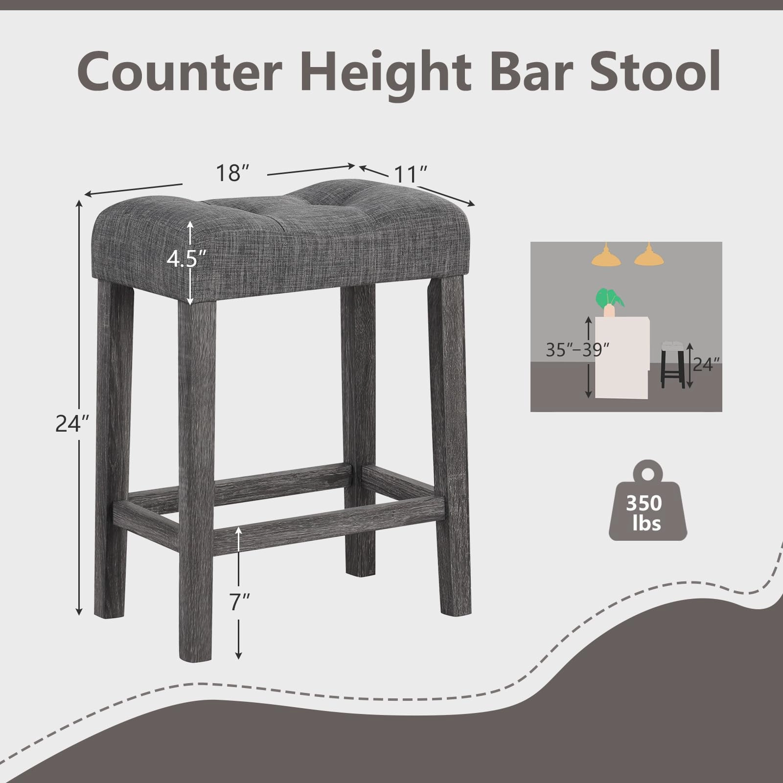 Giantex 24" Bar Stools, Backless Counter Height Saddle Bar Stools w/Padded Seat, Solid Rubber Wood Legs