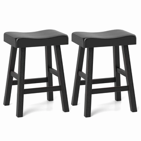 Giantex 24" Bar Stools Set, Counter Height Saddle Bar Stools w/Footrests, Acacia Wood Seats, Rubber Wood Crossbars kitchen barstool, adjustable bar stool