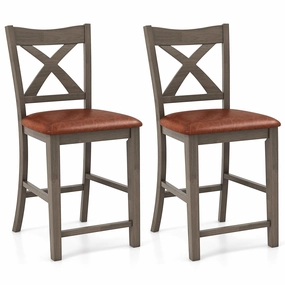 Giantex 24" Bar Stools Set of 2/4, Counter Height Bar Stools with Cross Back & Faux Leather Upholstered Seat kitchen barstool, adjustable bar stool