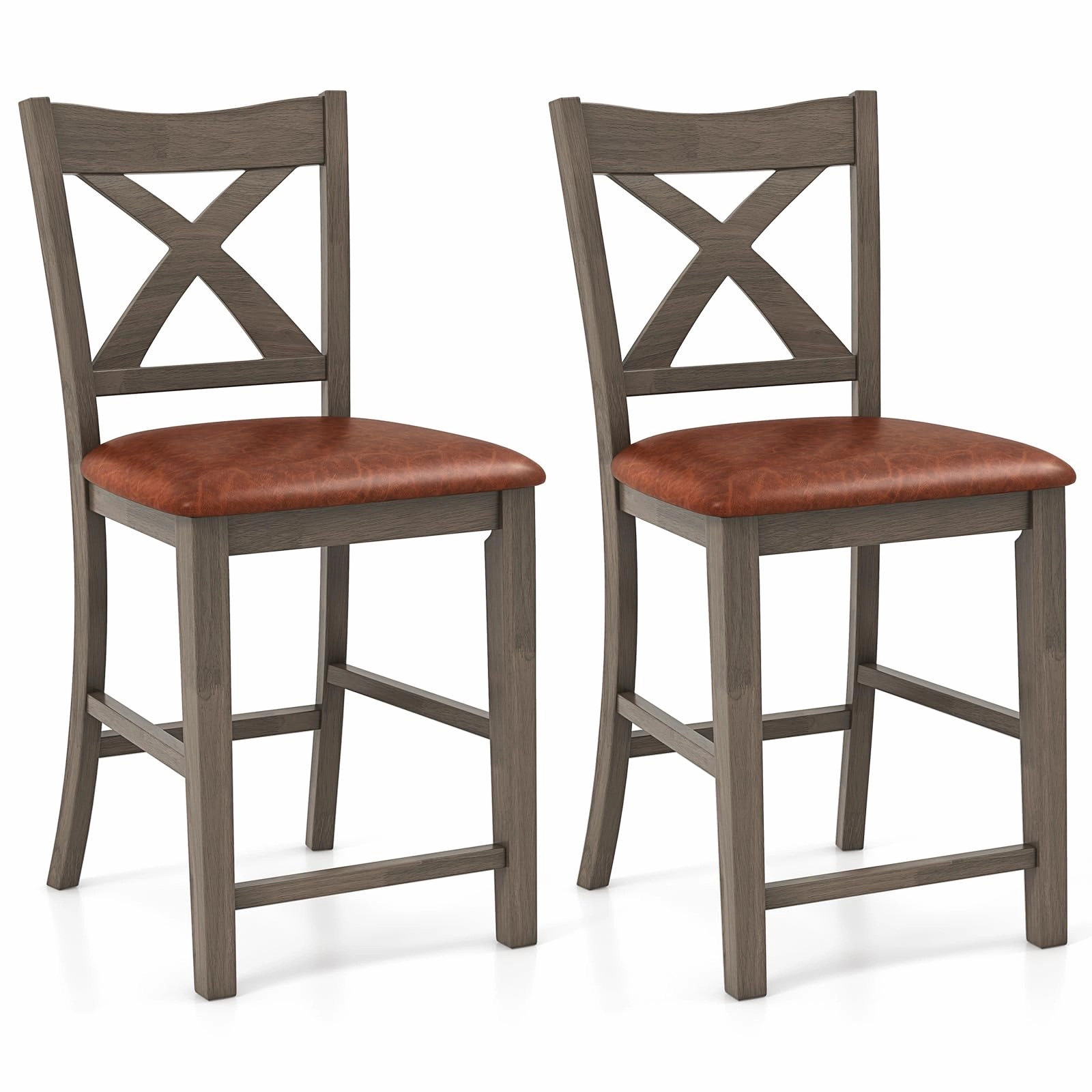Giantex 24" Bar Stools Set of 2/4, Counter Height Bar Stools with Cross Back & Faux Leather Upholstered Seat kitchen barstool, adjustable bar stool