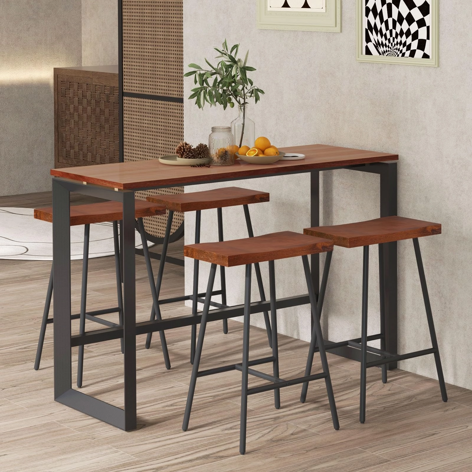 Giantex 24" Bar Stools Set of 2, Counter Height Bar Stools with Footrests, Solid Metal Legs