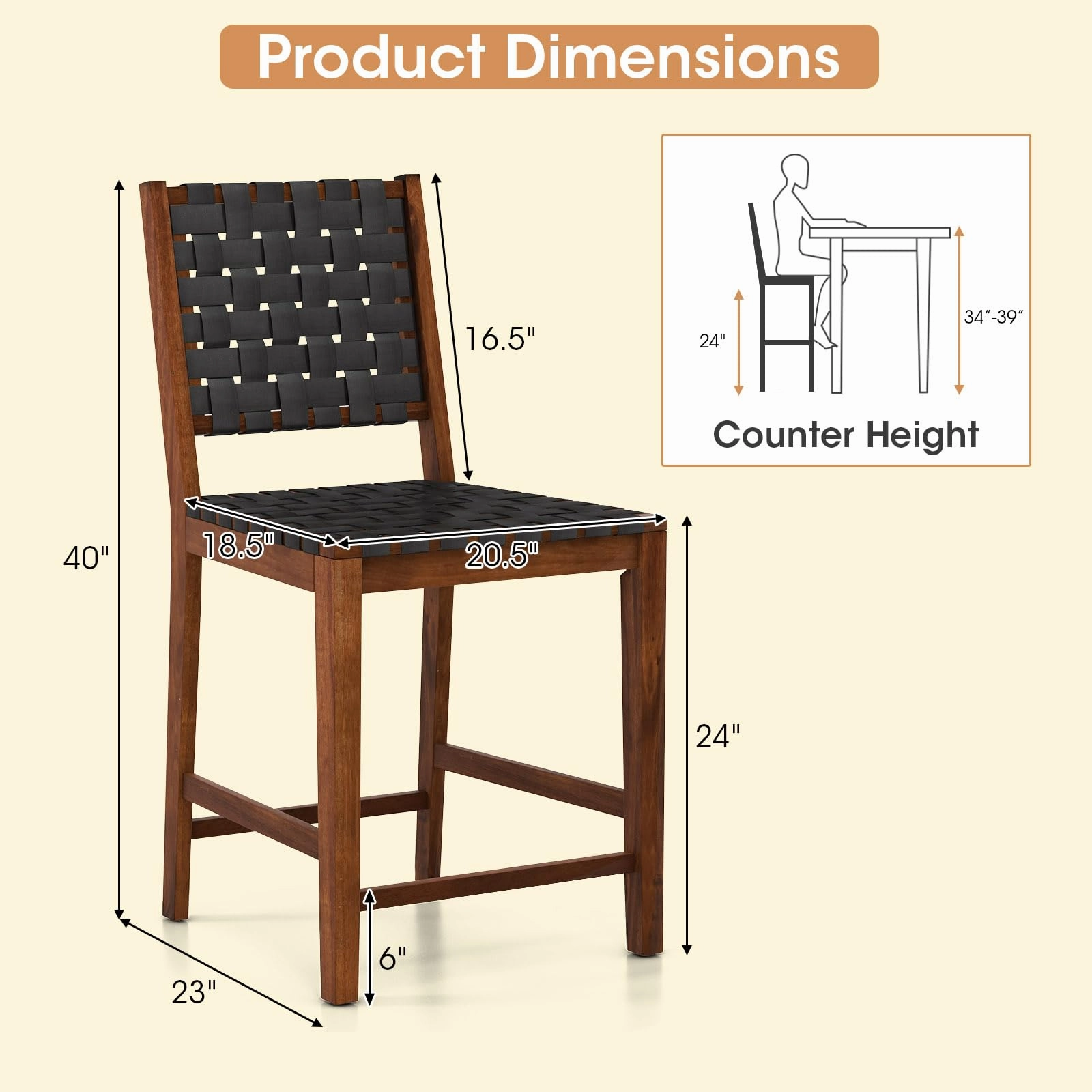 Giantex 24" Counter Height Bar Stools Set of 2