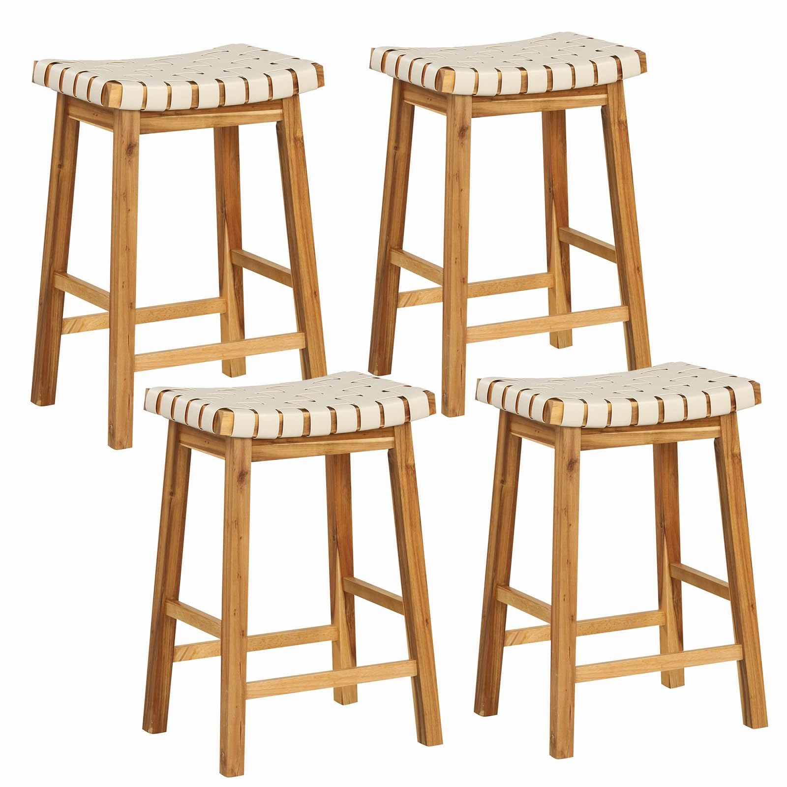 Giantex 25.5/31" Woven Bar Stools Set of 2/4, Faux PU Leather Counter Height Saddle Stools with Woven Curved Seat