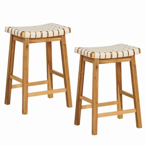 Giantex 25.5/31" Woven Bar Stools Set of 2/4, Faux PU Leather Counter Height Saddle Stools with Woven Curved Seat kitchen barstool, adjustable bar stool