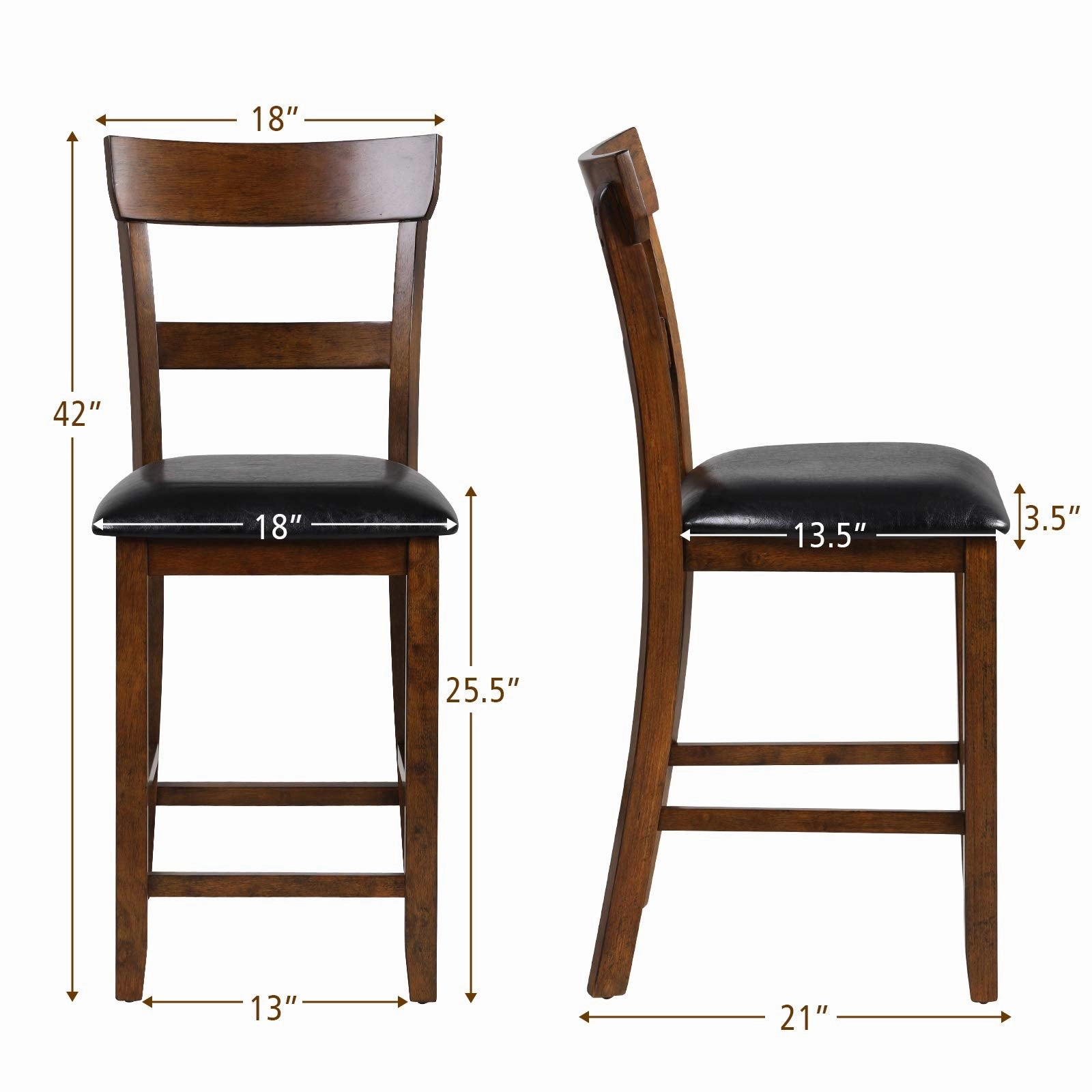 Giantex 25.5-Inch Counter Height Chair with Backrest, Foam-Padded Cushion, Rubber Wood Legs
