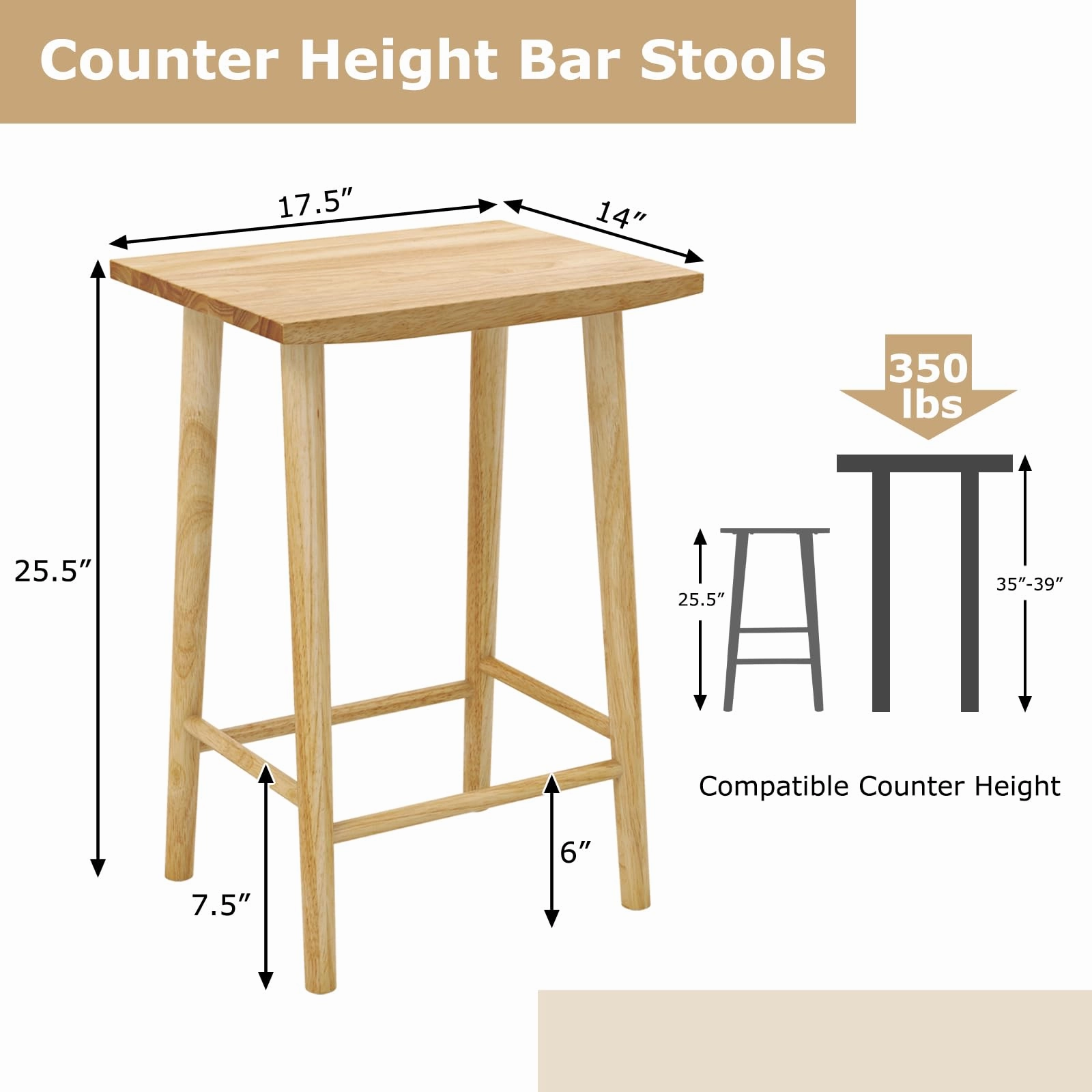 Giantex 25.5" Wooden Bar Stools Set of 2/4, Farmhouse Backless Counter Height Bar Stools with Footrest